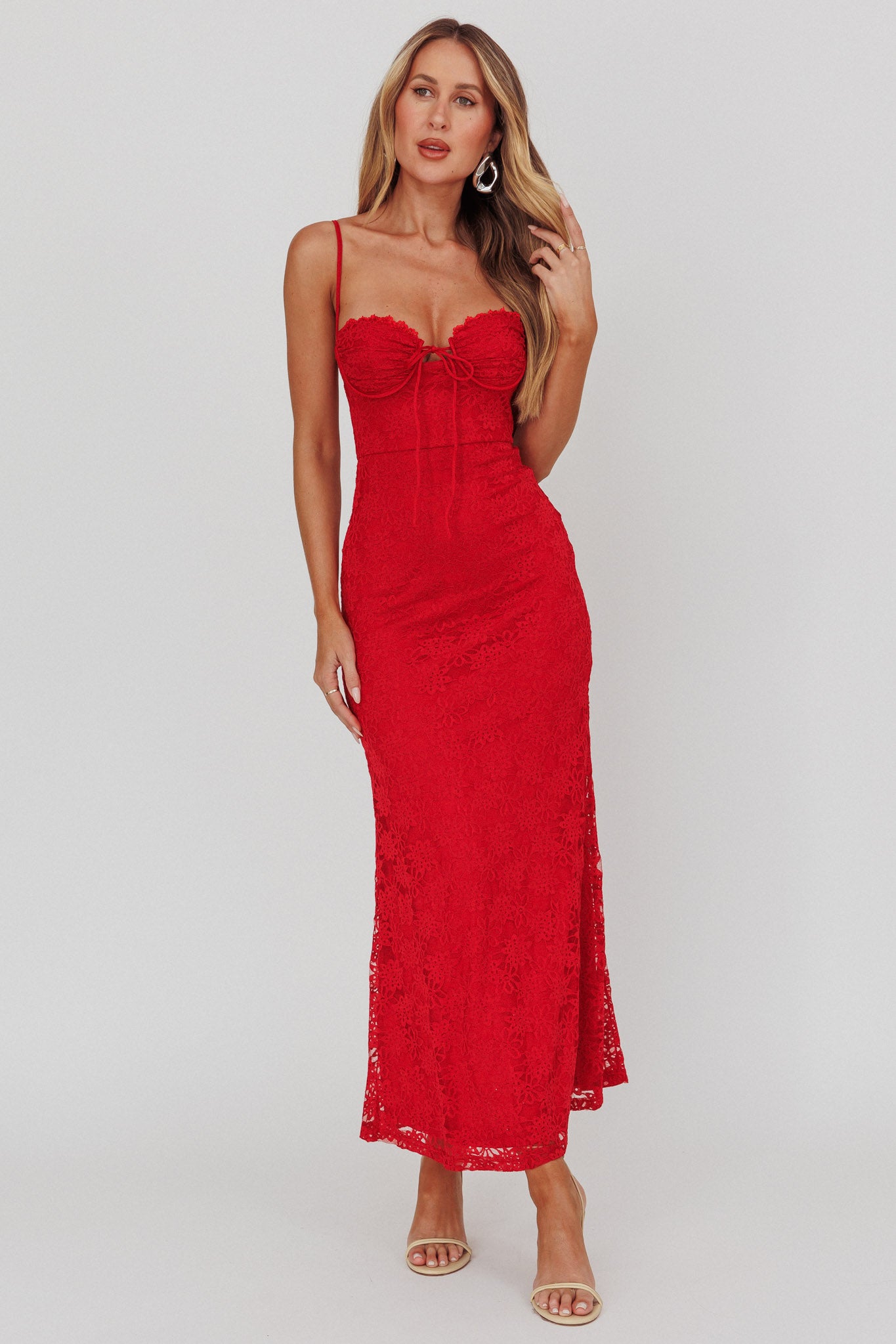 Passione Tied Bust Lace Maxi Dress Cherry-Maymioy