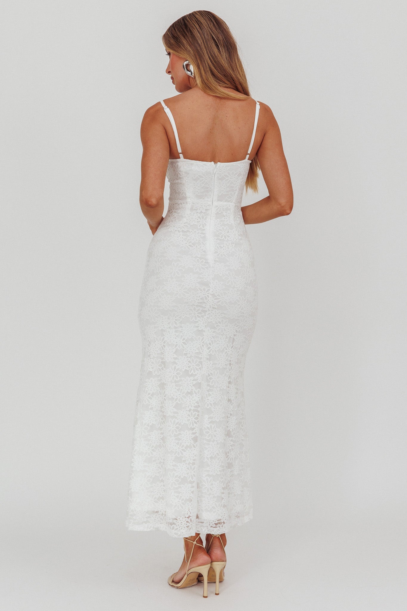 Passione Tied Bust Lace Maxi Dress White-Maymioy