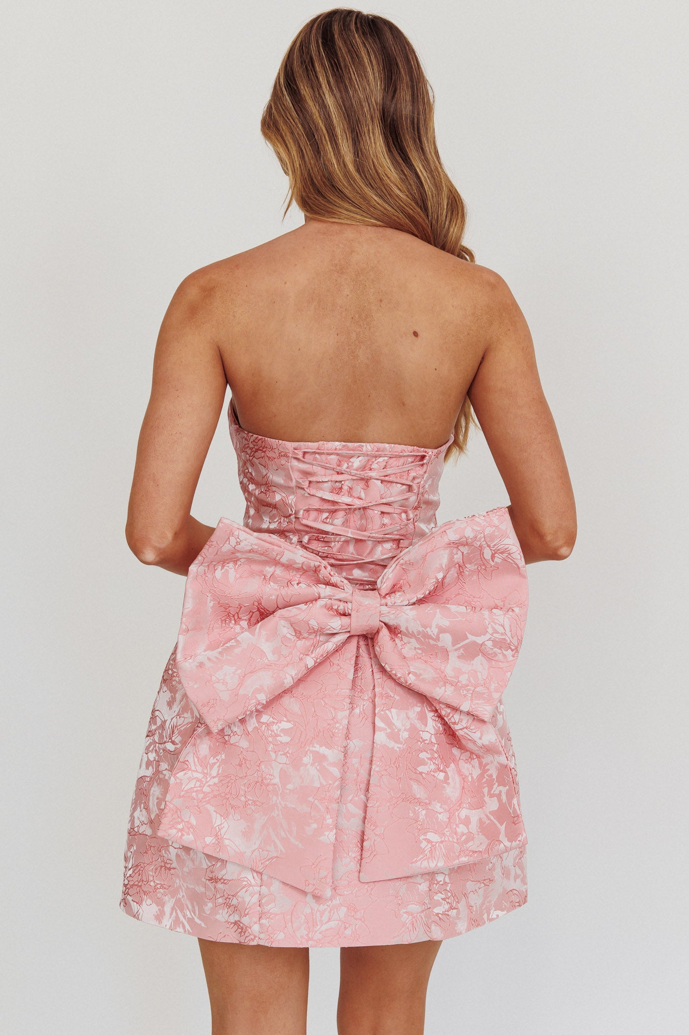 Melty Kisses Bow Mini Dress Pink-Maymioy