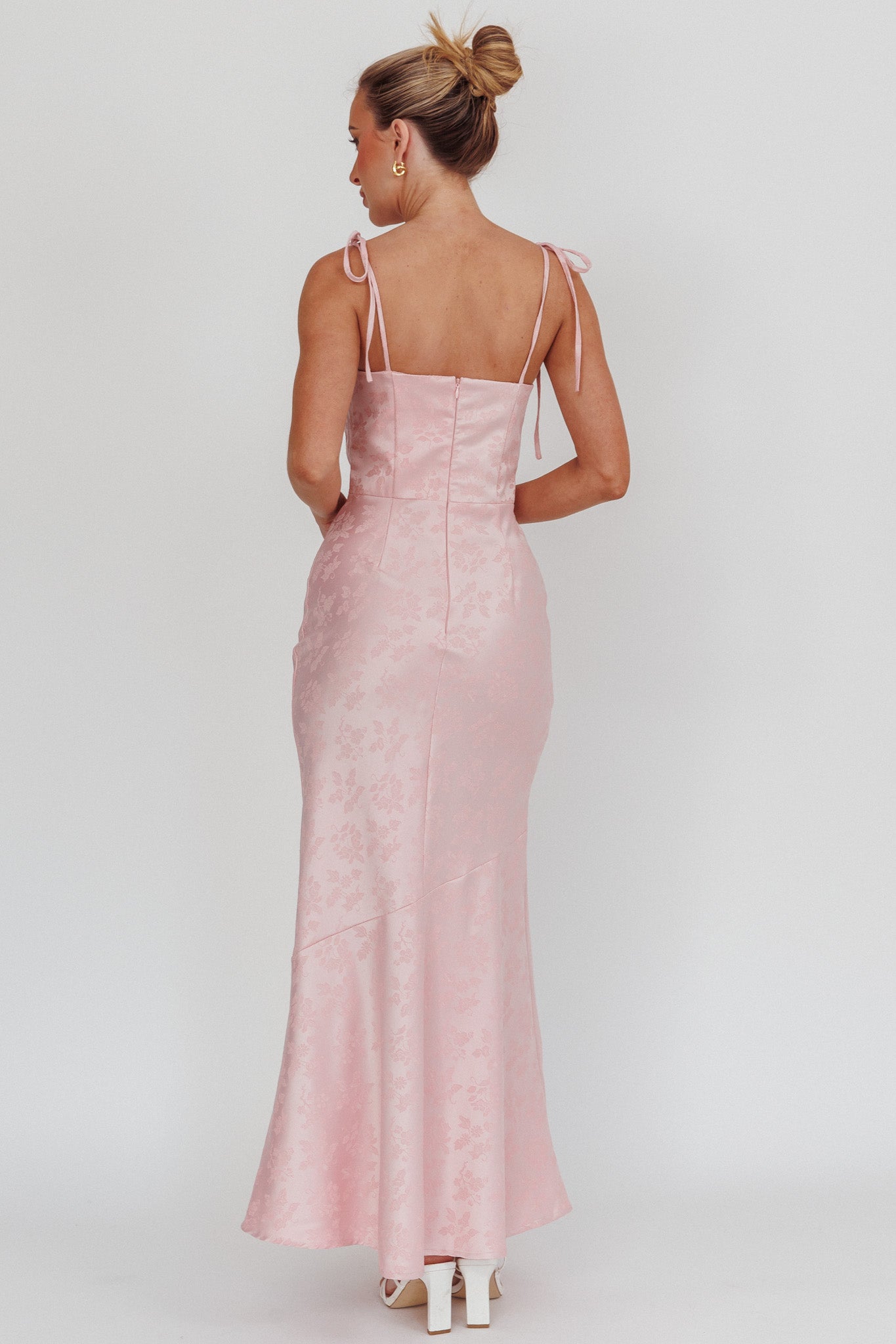 Belonging Cowl Neck Tied Shoulders Maxi Dress Blush-Maymioy