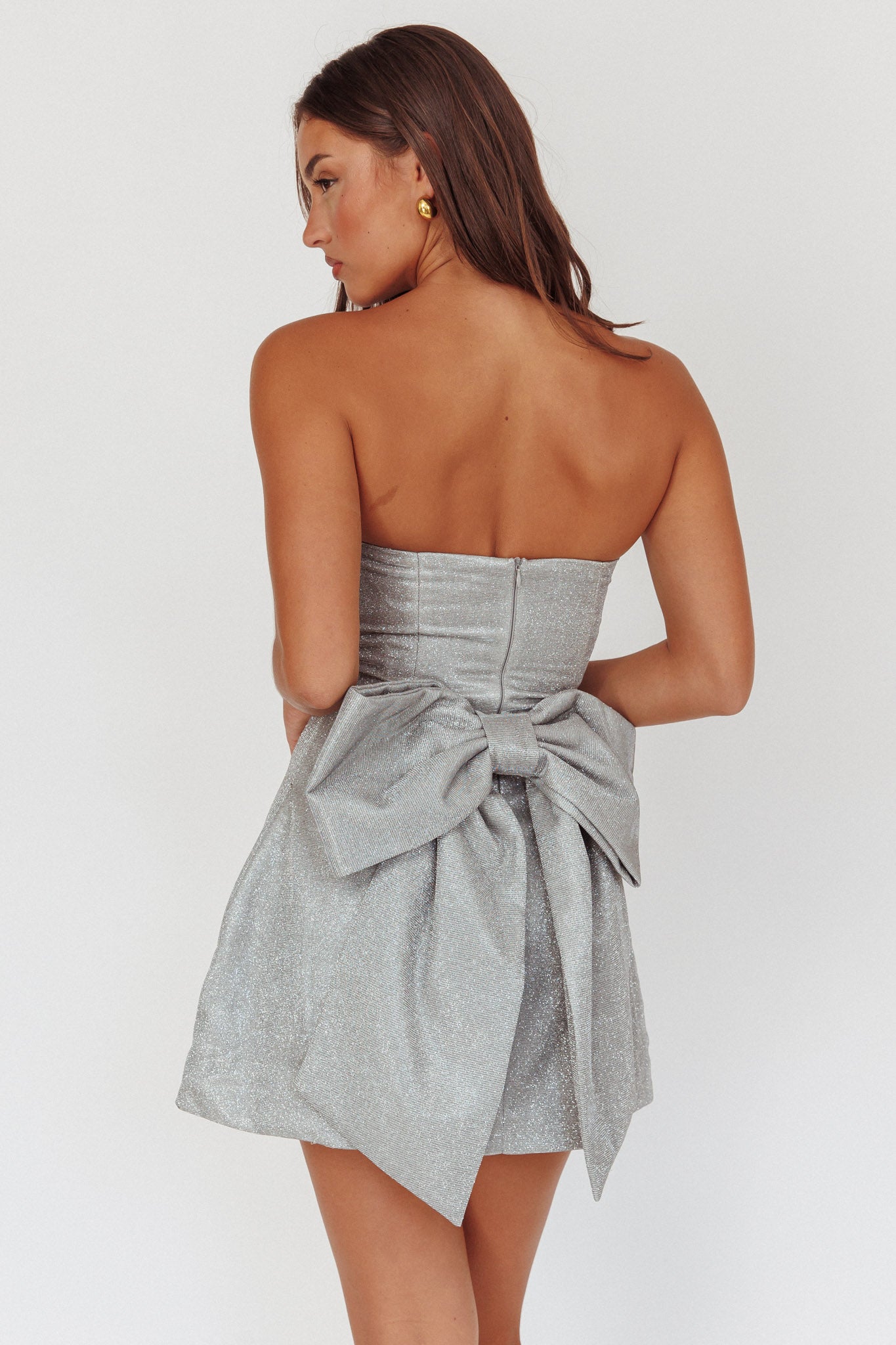 Melodic Bow Back Mini Dress Silver-Maymioy
