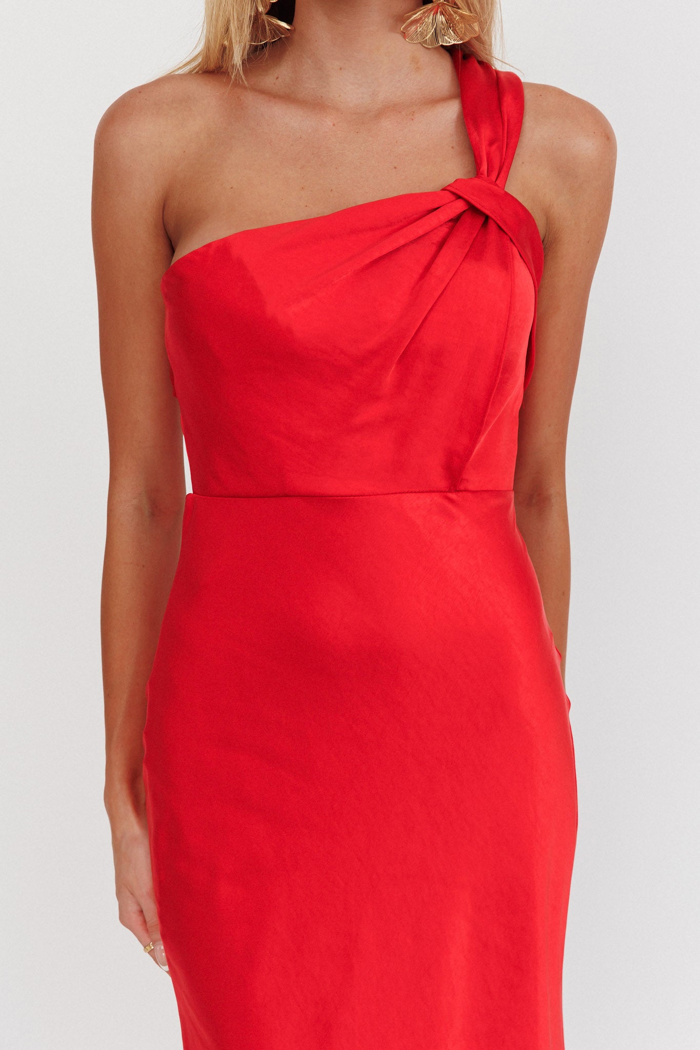 Fly Love Satin One Shoulder Maxi Dress Red-Maymioy