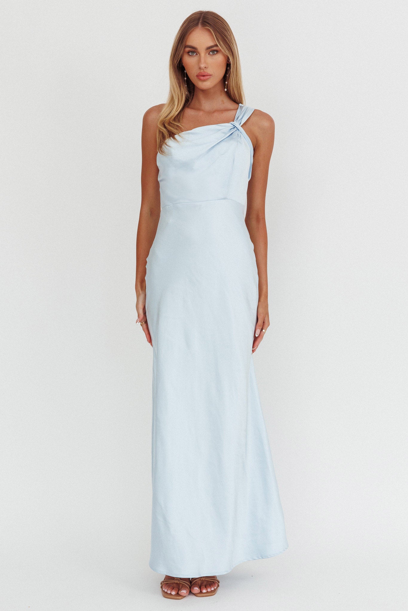 Fly Love Satin One Shoulder Maxi Dress Sky Blue-Maymioy