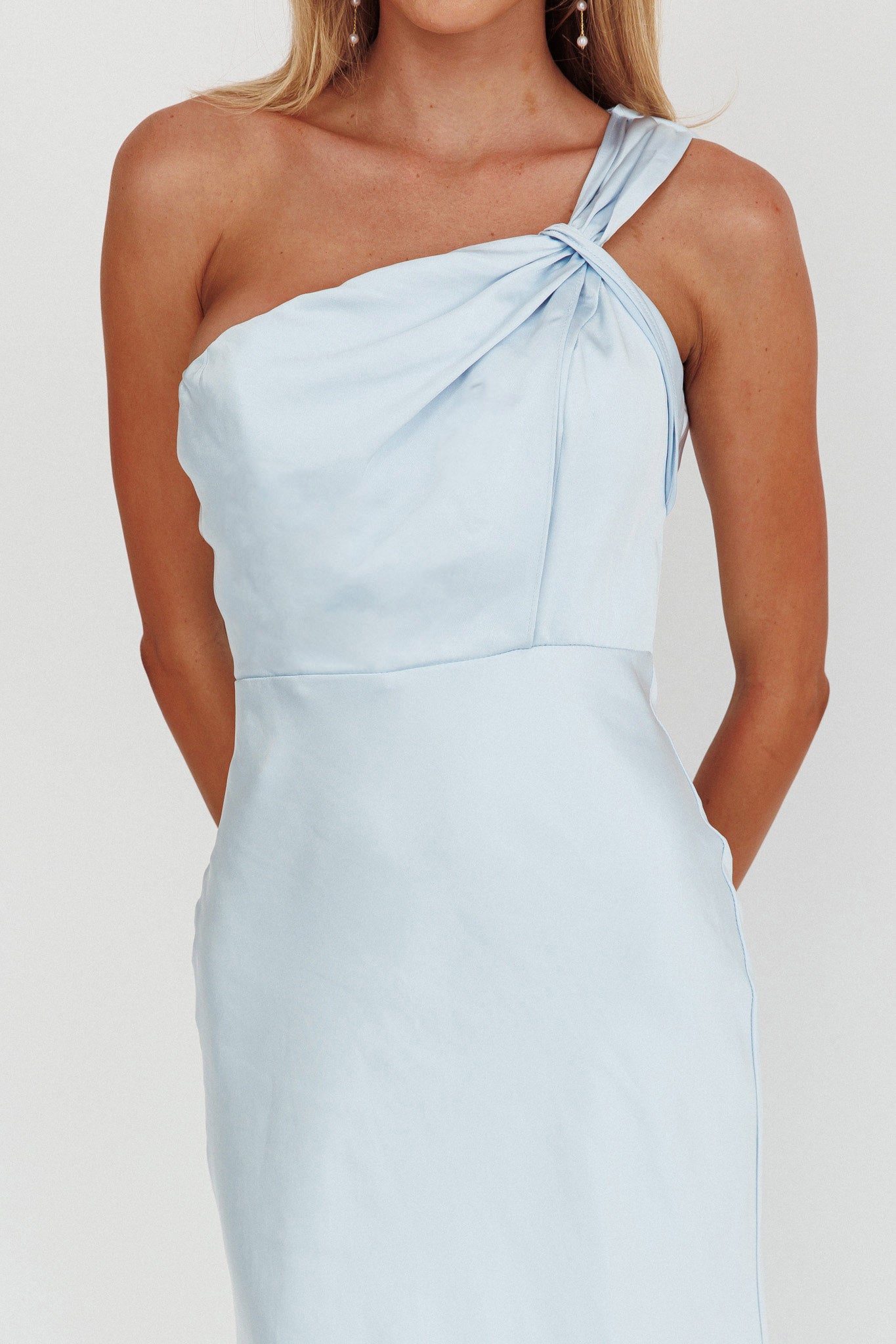 Fly Love Satin One Shoulder Maxi Dress Sky Blue-Maymioy