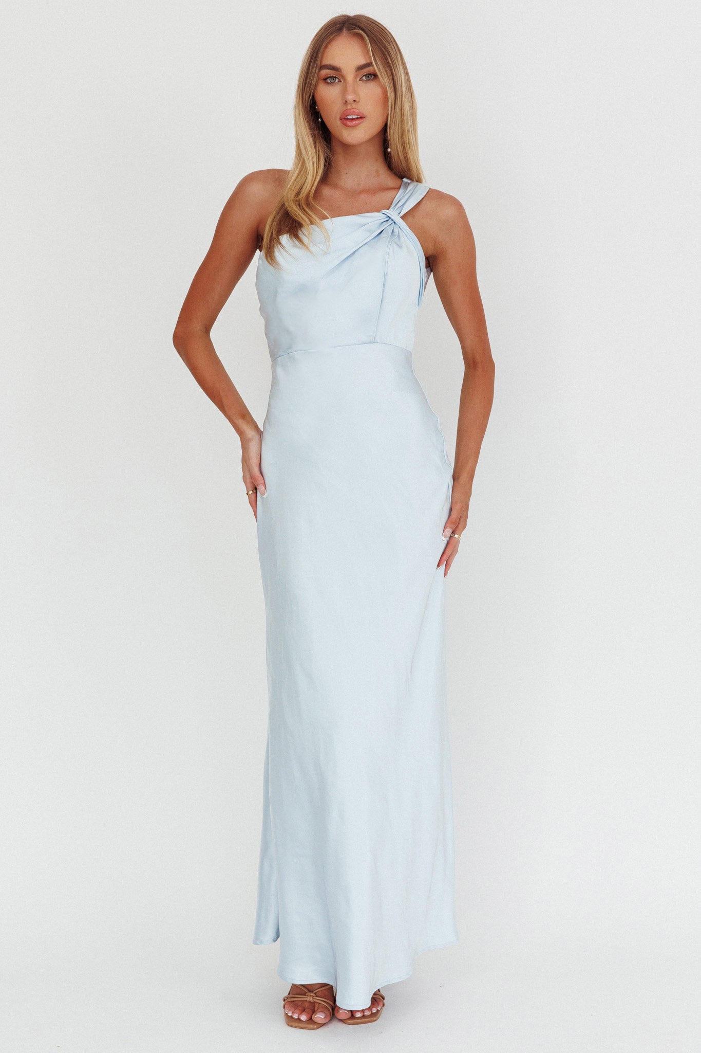 Fly Love Satin One Shoulder Maxi Dress Sky Blue-Maymioy