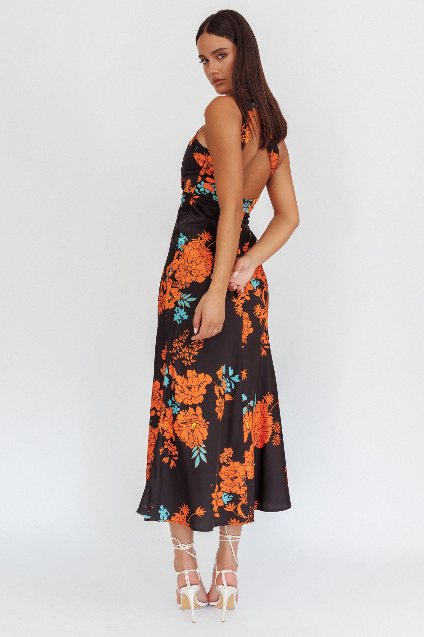 Fly Love Satin One Shoulder Maxi Dress Floral Black-Maymioy