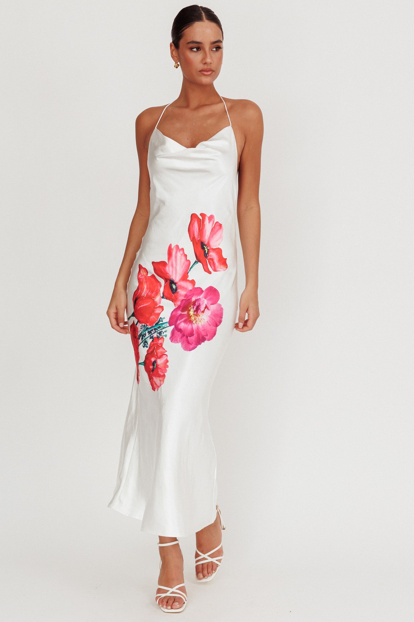 Seren Backless Cowl Neck Maxi Dress White-Maymioy