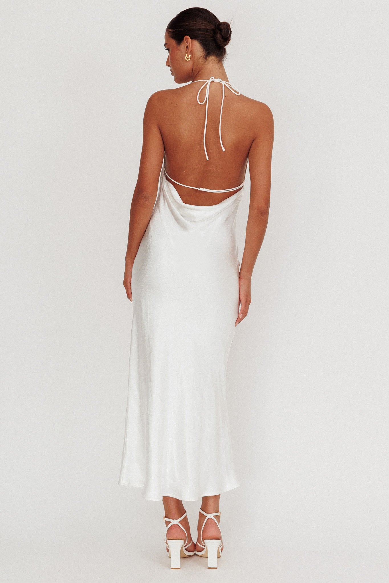 Seren Backless Cowl Neck Maxi Dress White-Maymioy