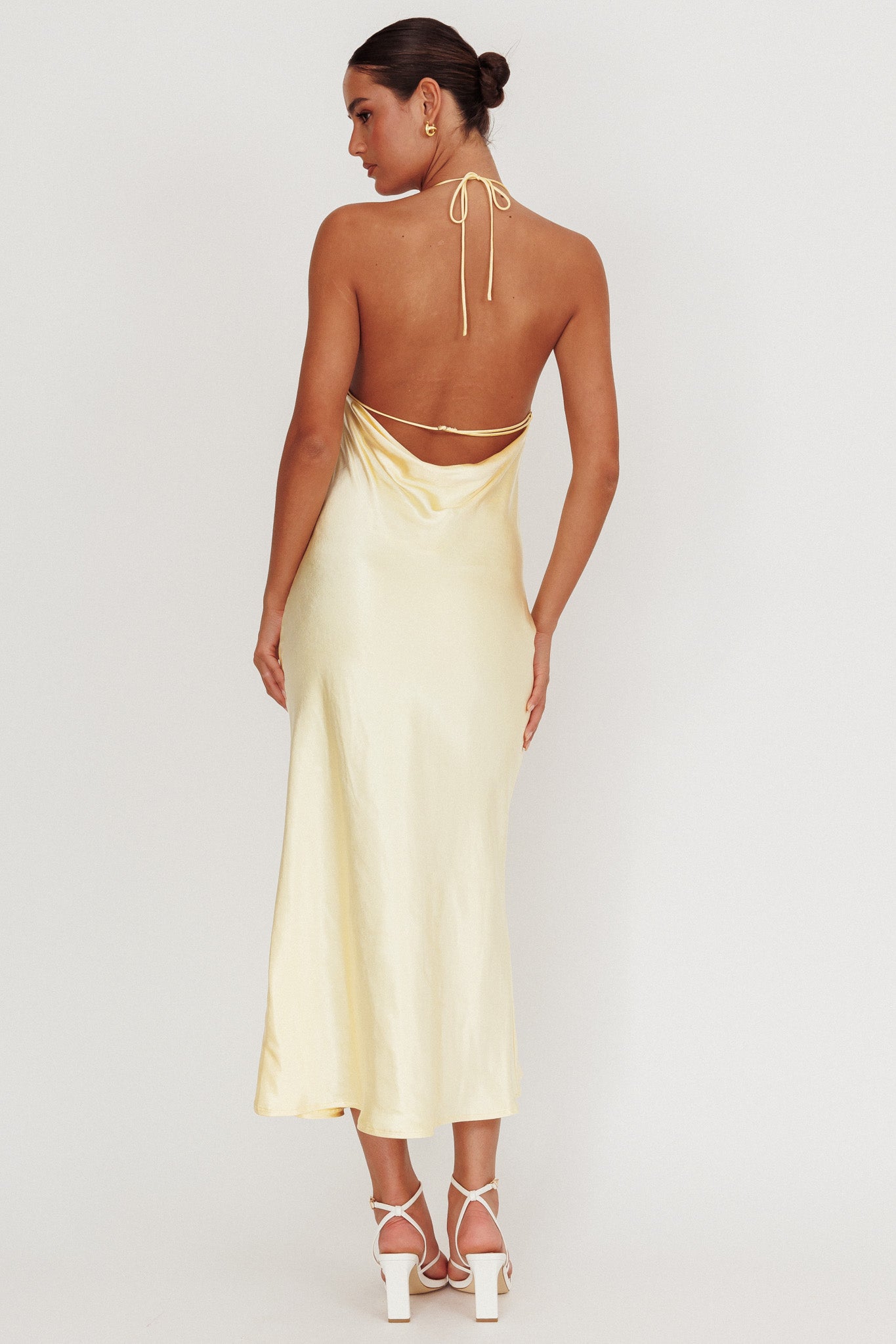 Seren Backless Cowl Neck Midi Dress Yellow-Maymioy
