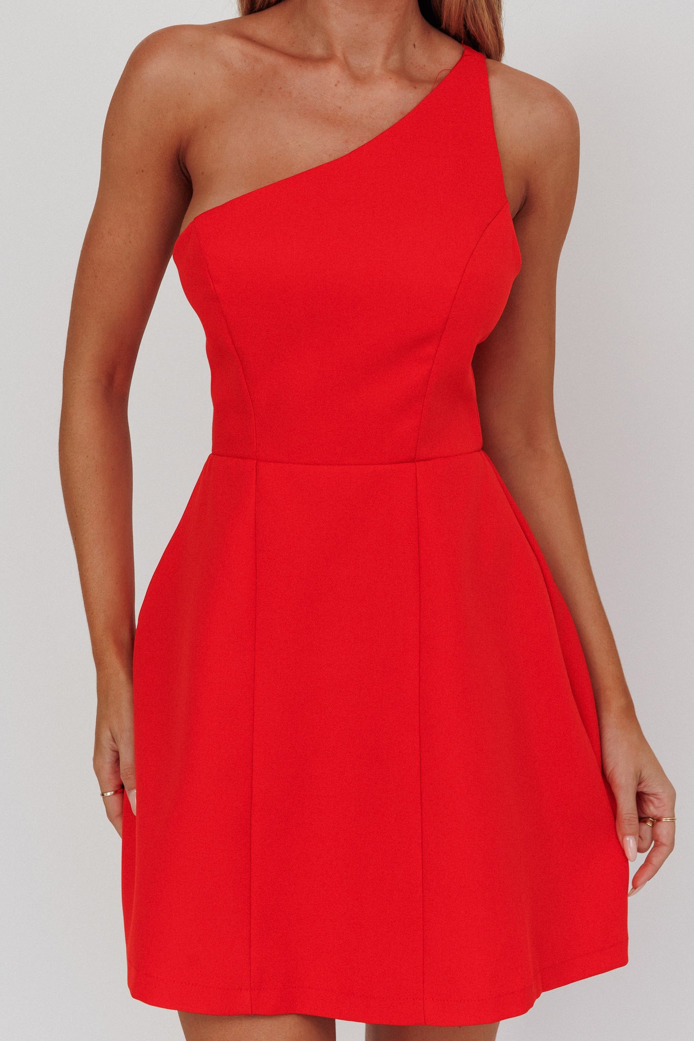 Opulent One-Shoulder Mini Dress Red-Maymioy