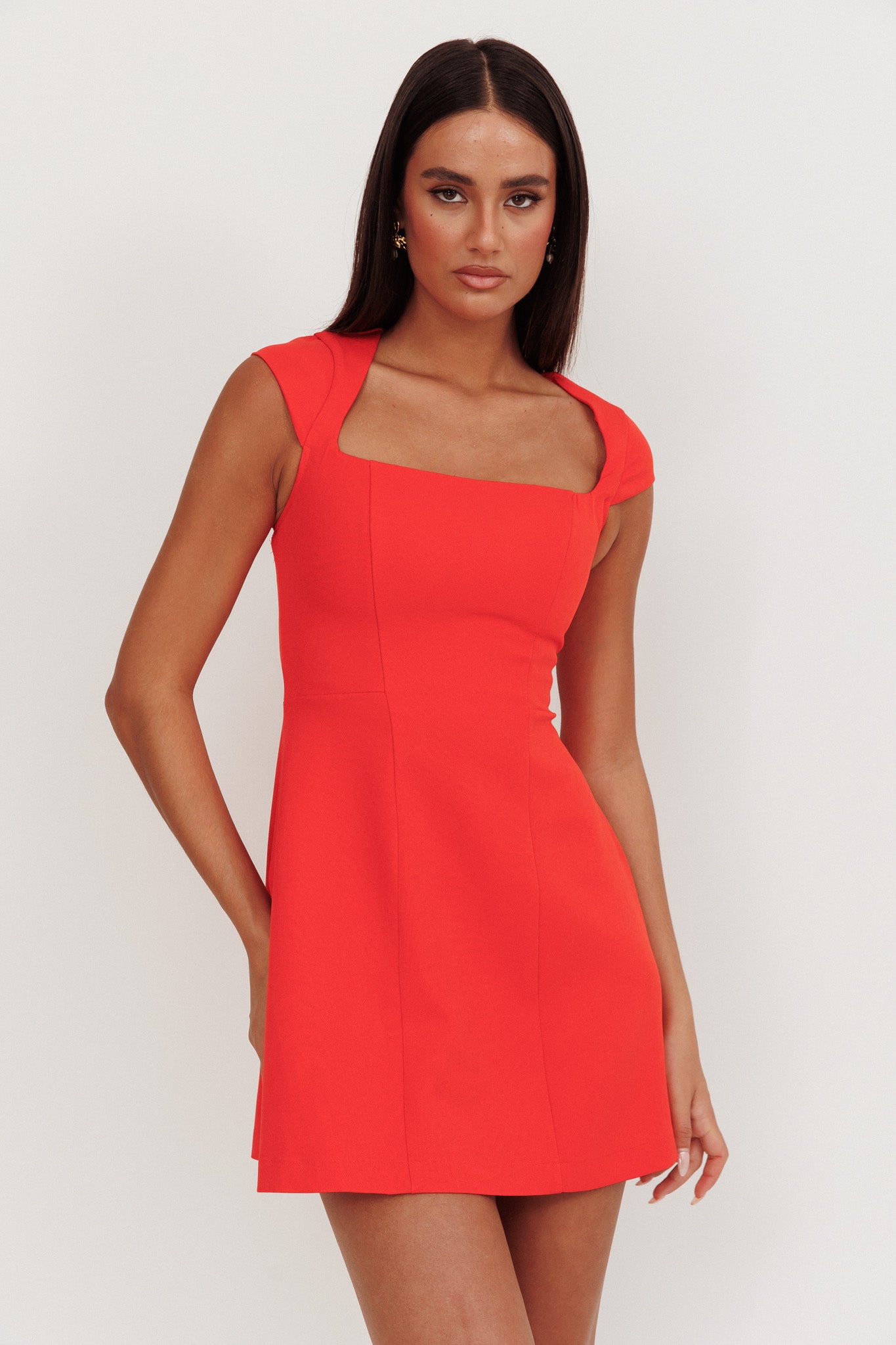 Opulent Cap Sleeve Mini Dress Red-Maymioy