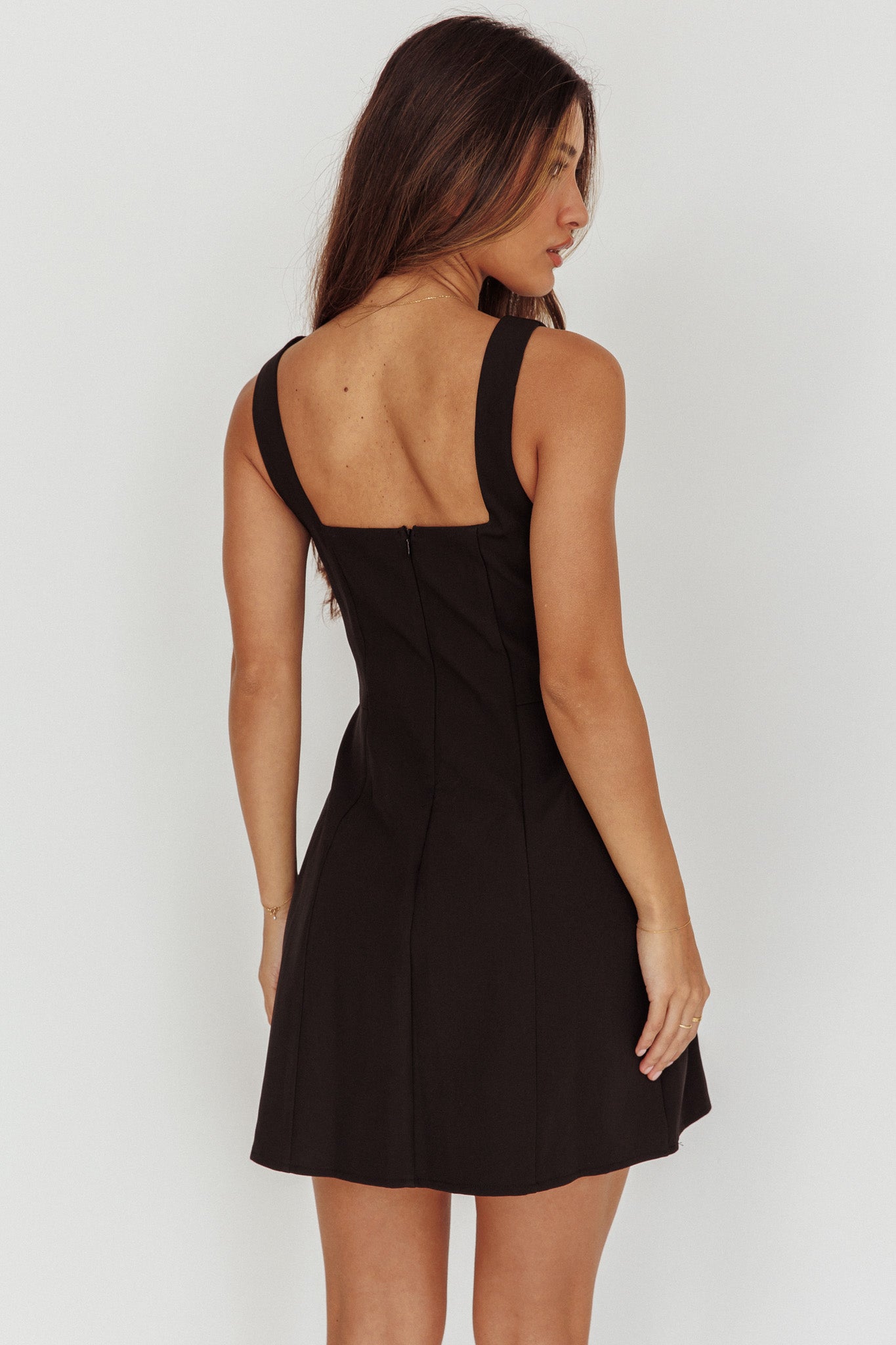 Opulent Button Front Mini Dress Black-Maymioy
