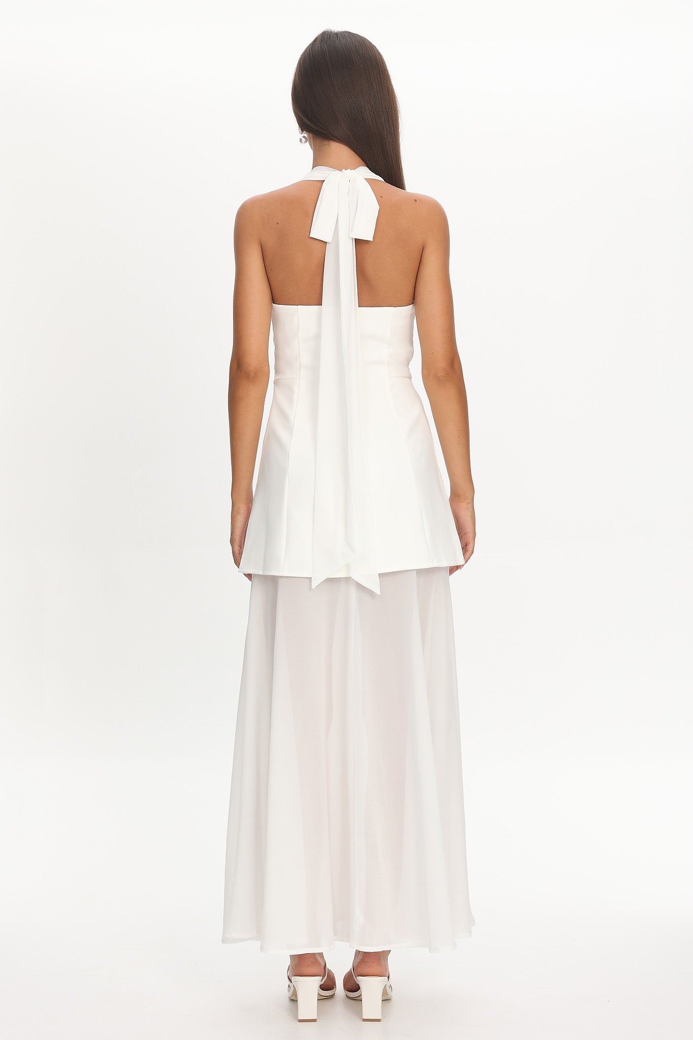 Opulent Halterneck Layered Maxi Dress White-Maymioy