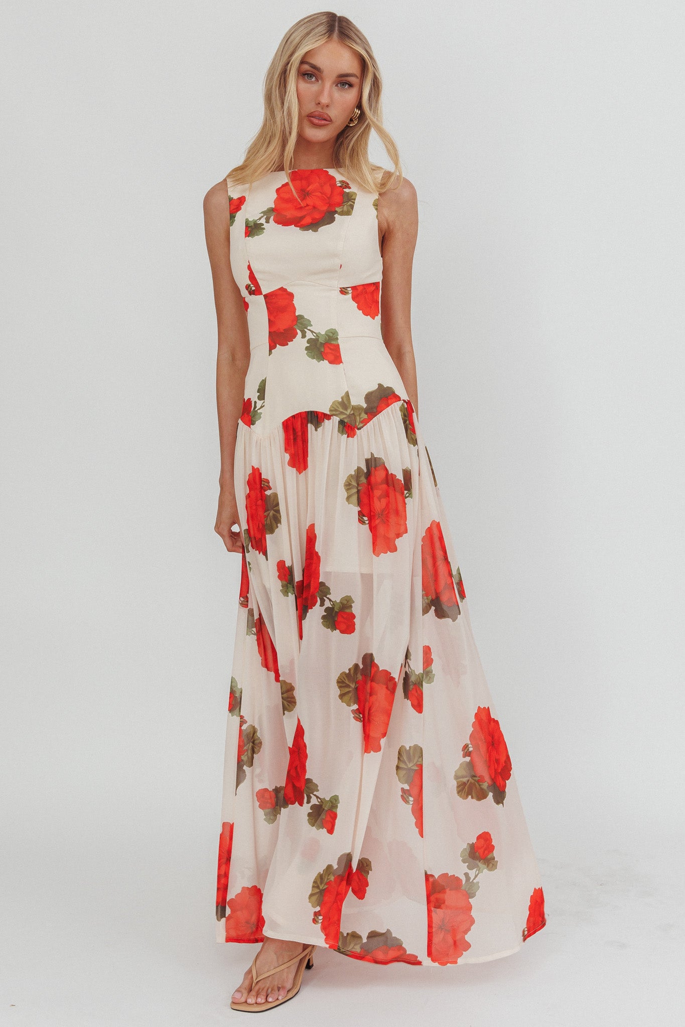 Opulent Low Back Maxi Dress Floral Rose-Maymioy