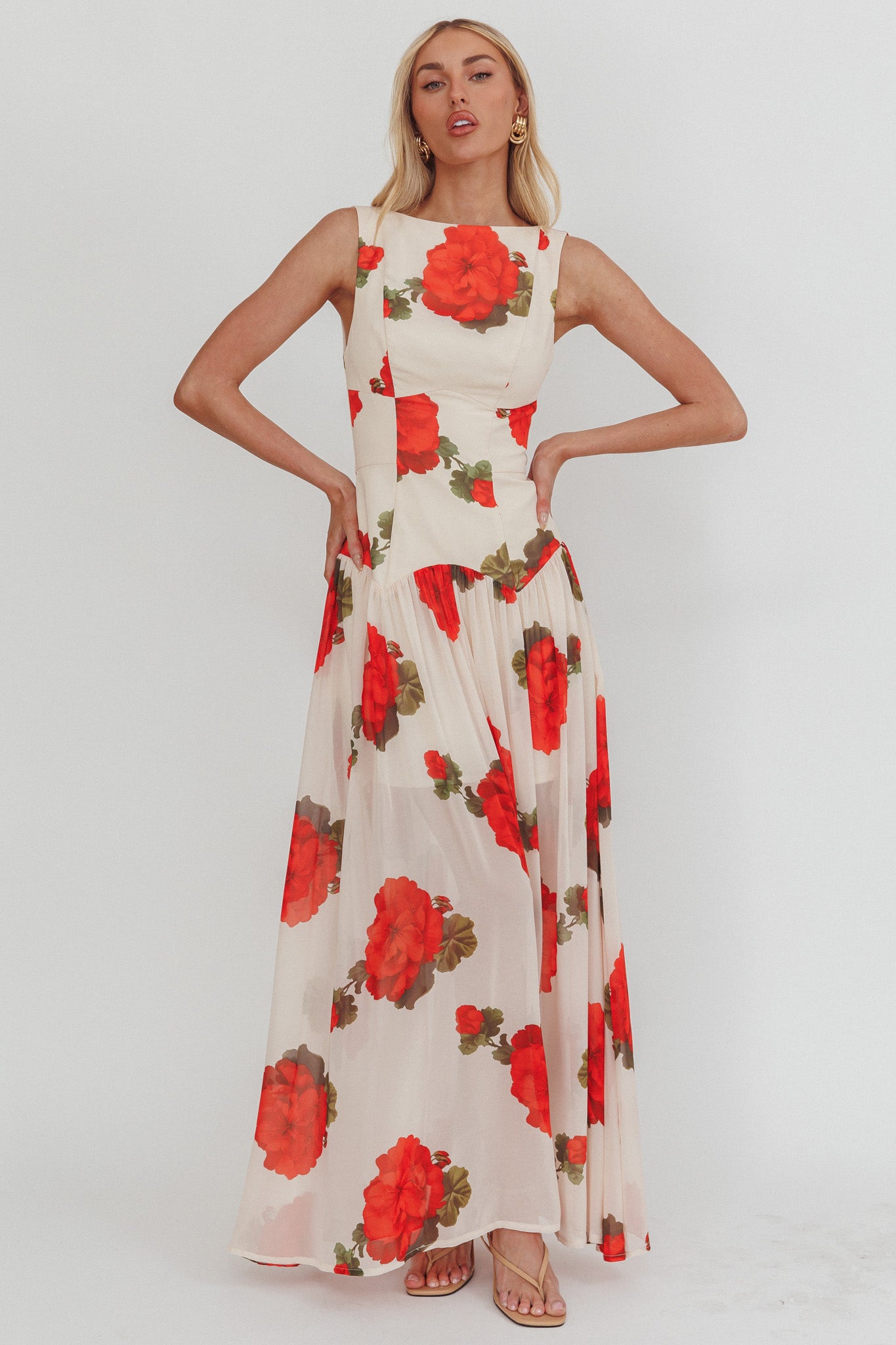 Opulent Low Back Maxi Dress Floral Rose-Maymioy