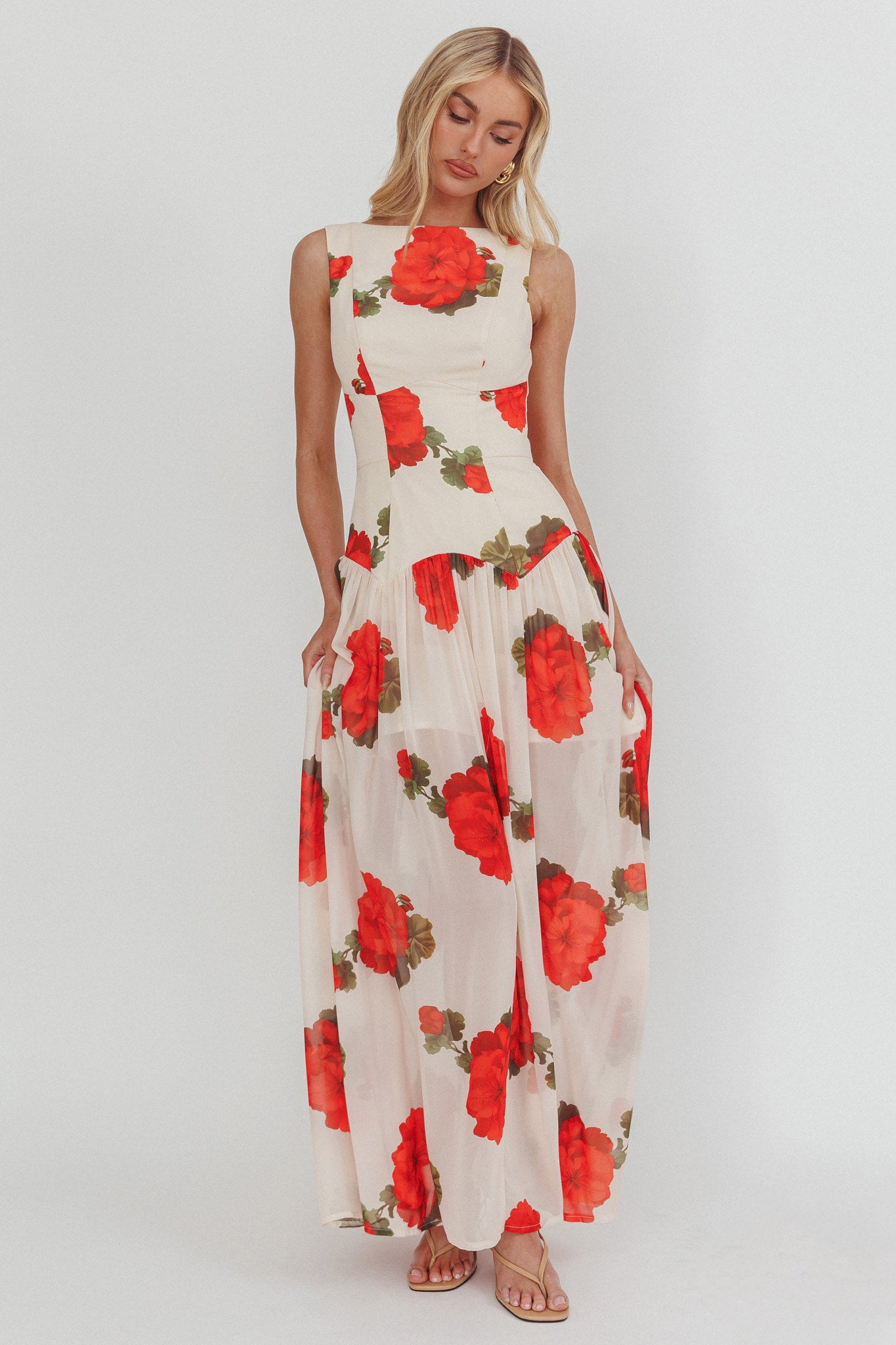 Opulent Low Back Maxi Dress Floral Rose-Maymioy