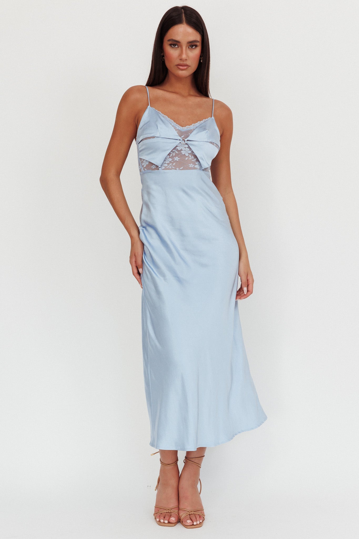 Impressions Lace Bodice Maxi Dress Blue-Maymioy