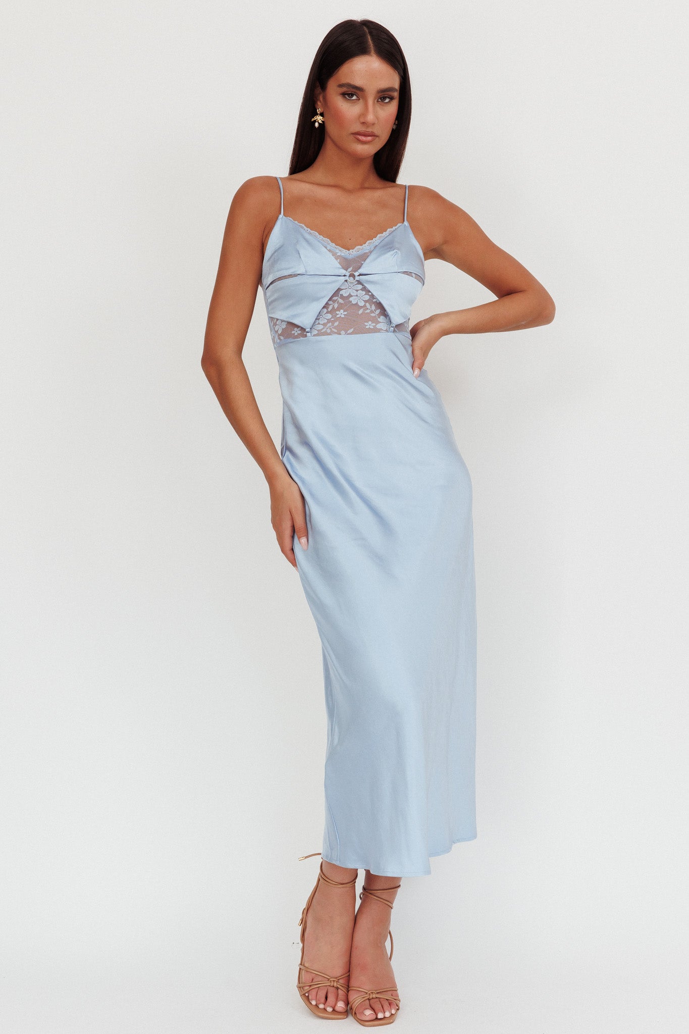 Impressions Lace Bodice Maxi Dress Blue-Maymioy