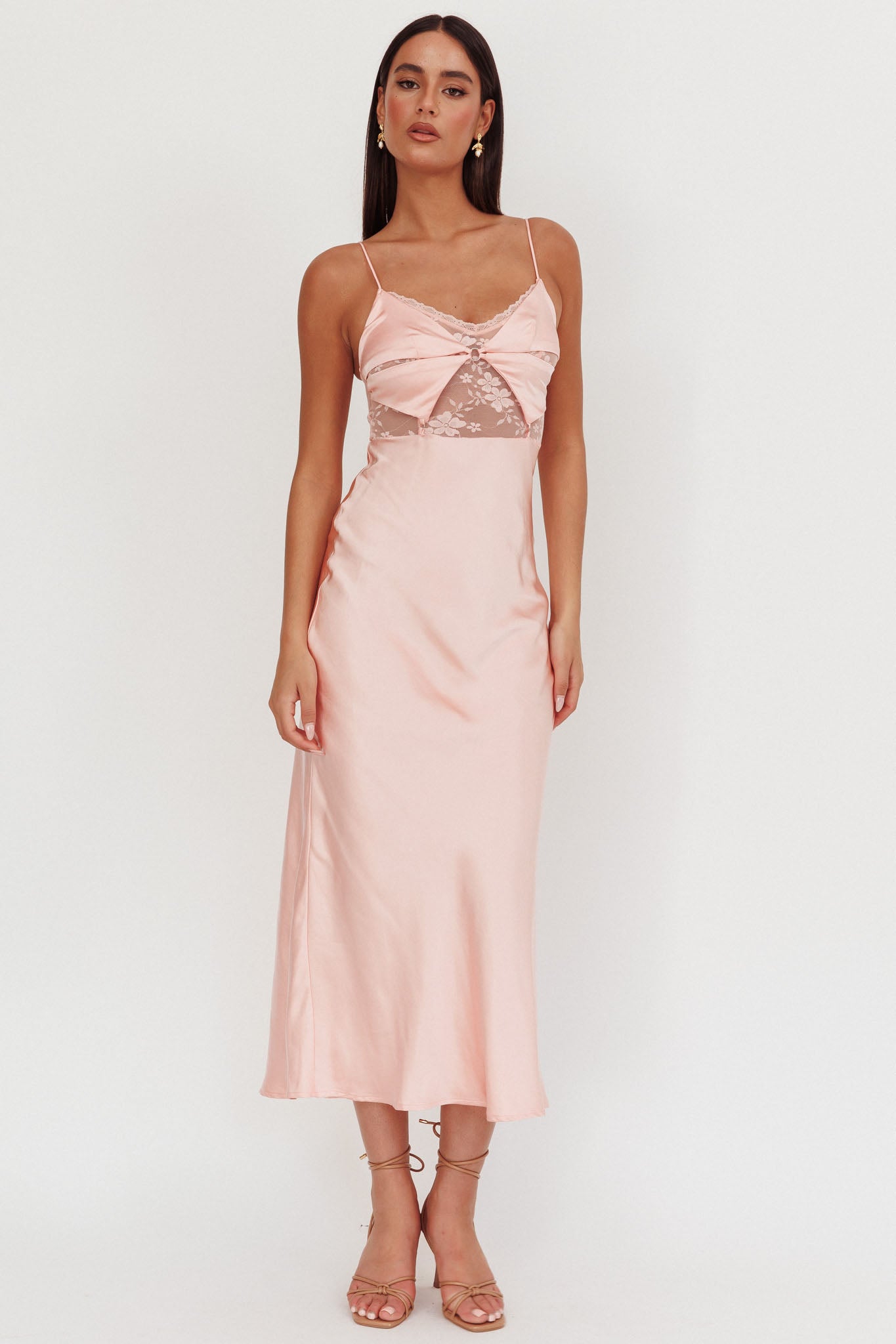 Impressions Lace Bodice Maxi Dress Peach-Maymioy