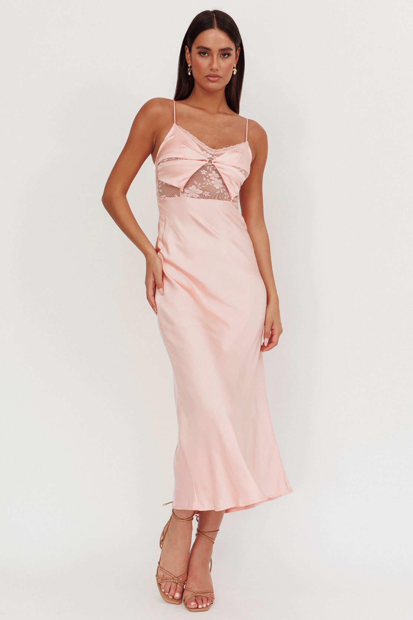 Impressions Lace Bodice Maxi Dress Peach-Maymioy
