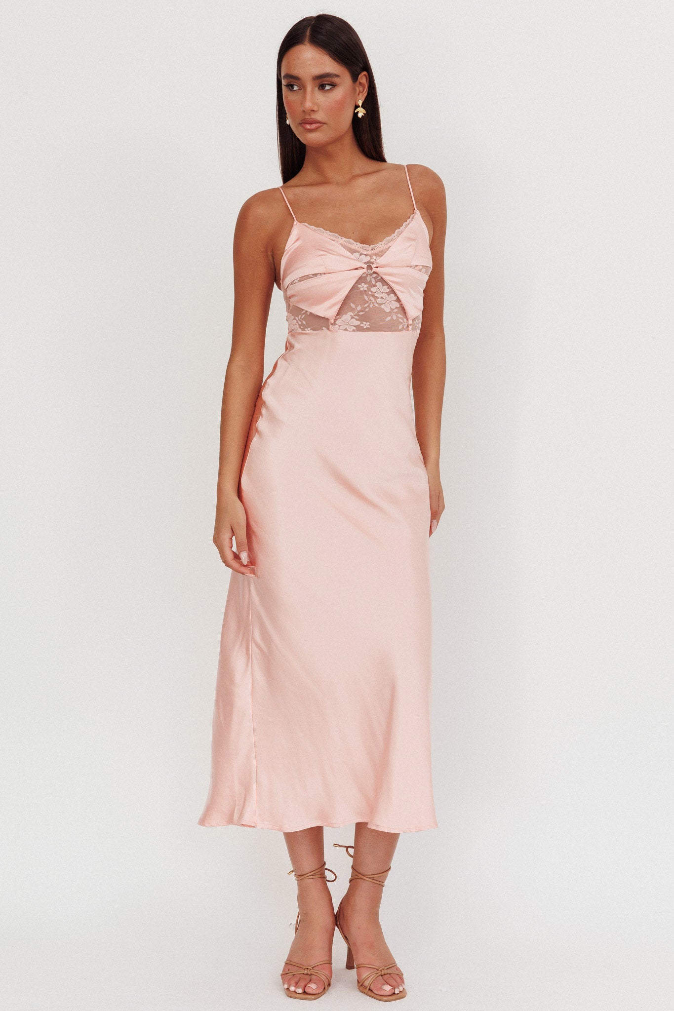 Impressions Lace Bodice Maxi Dress Peach-Maymioy