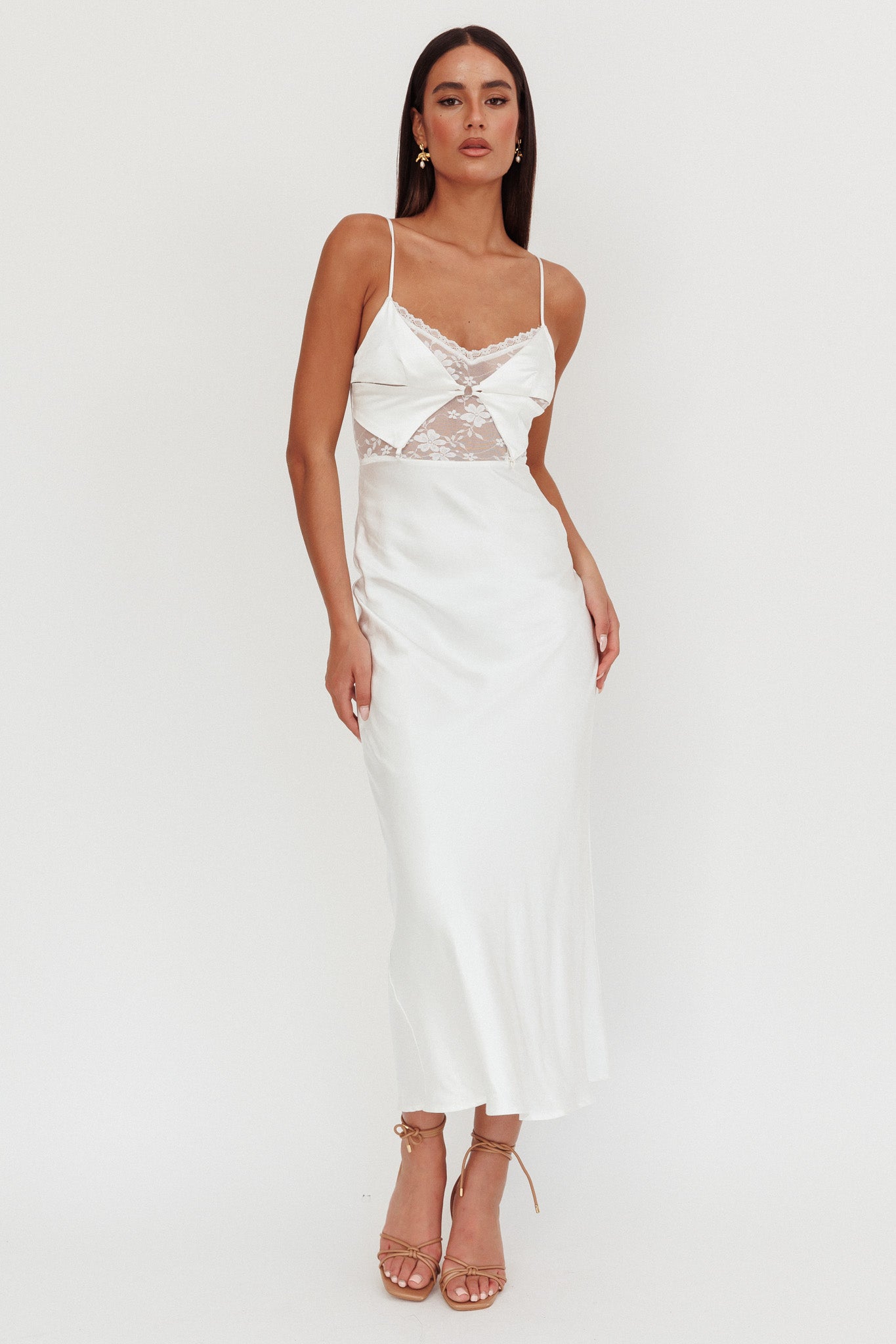 Impressions Lace Bodice Maxi Dress White-Maymioy