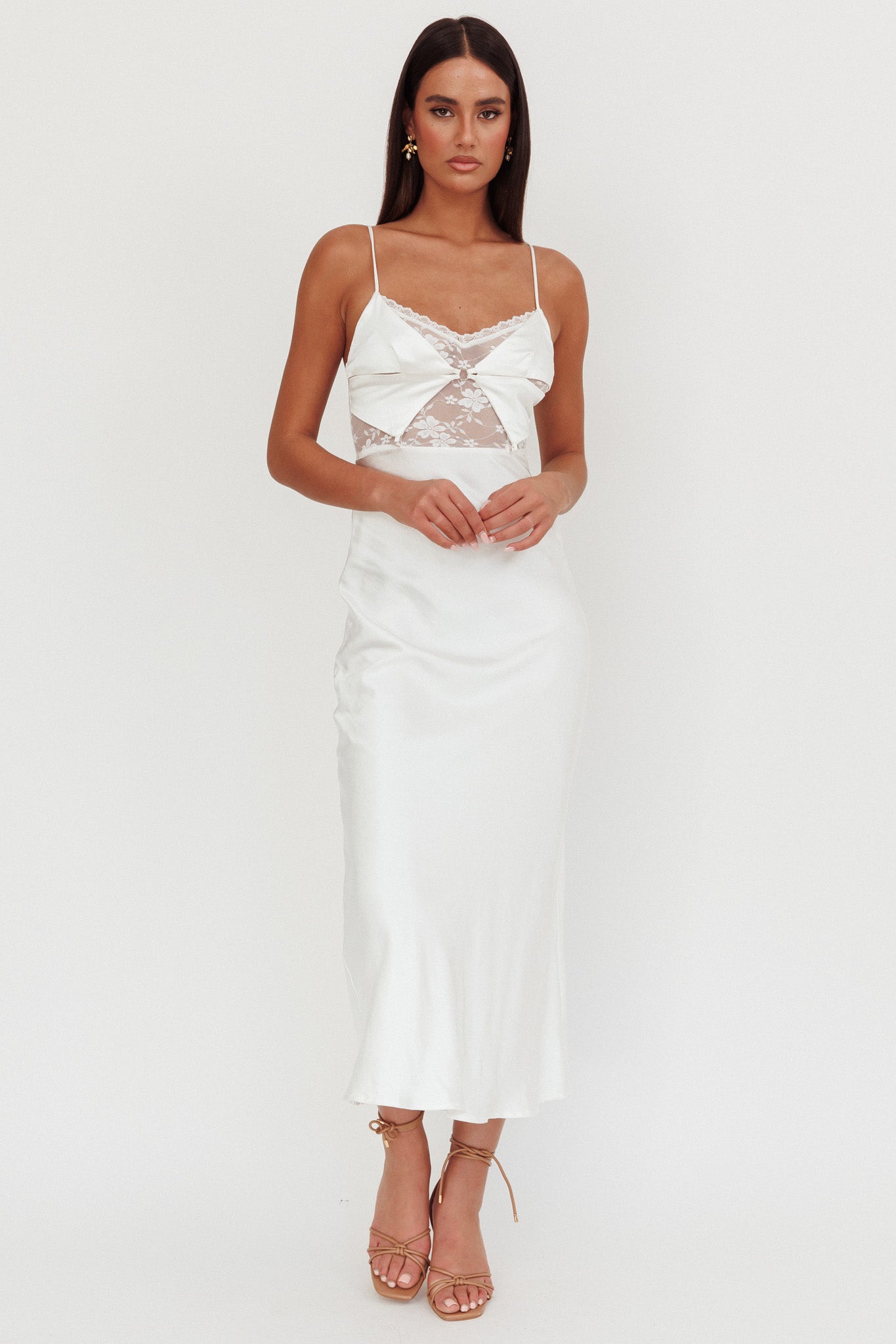 Impressions Lace Bodice Maxi Dress White-Maymioy