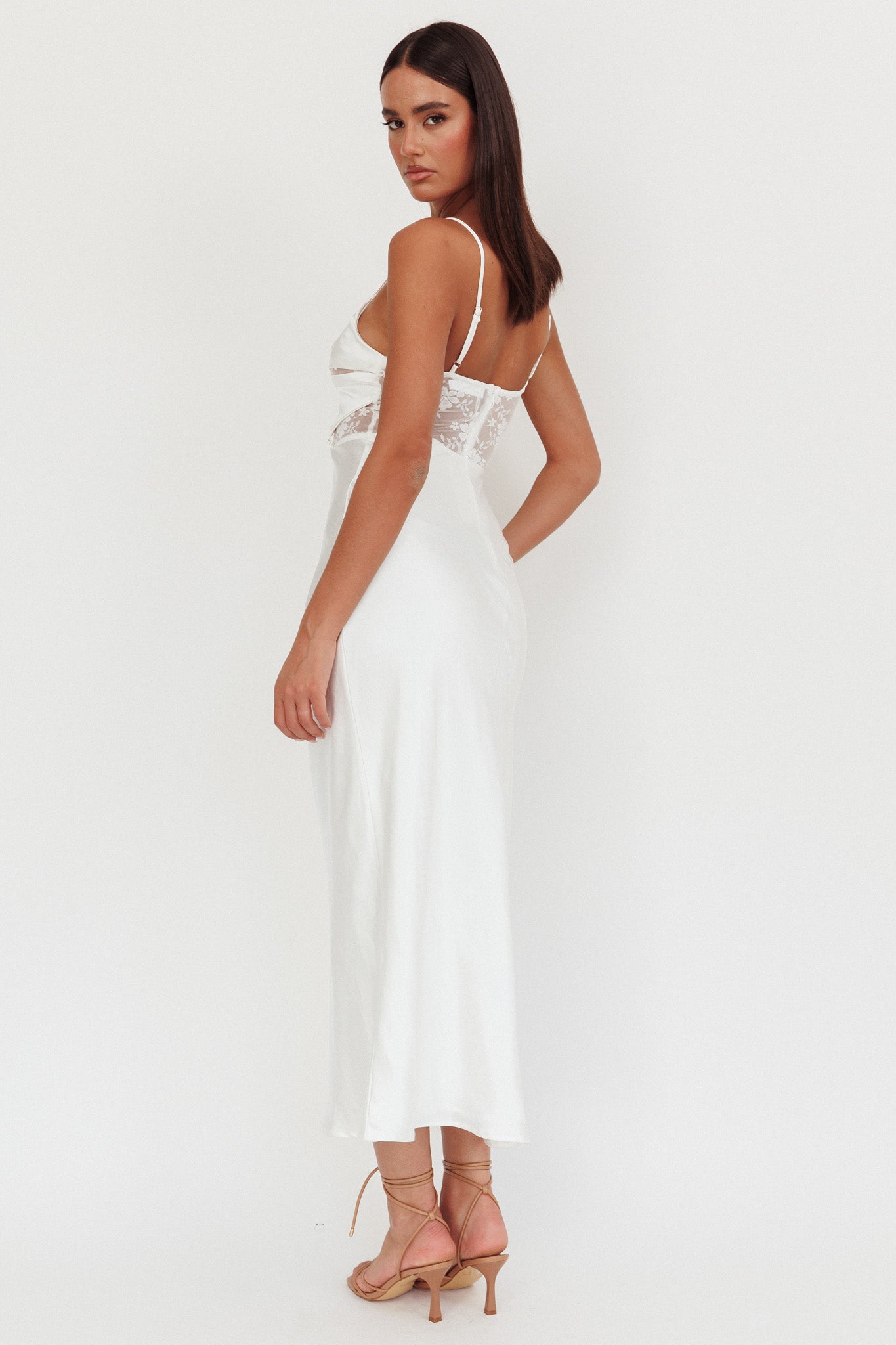 Impressions Lace Bodice Maxi Dress White-Maymioy