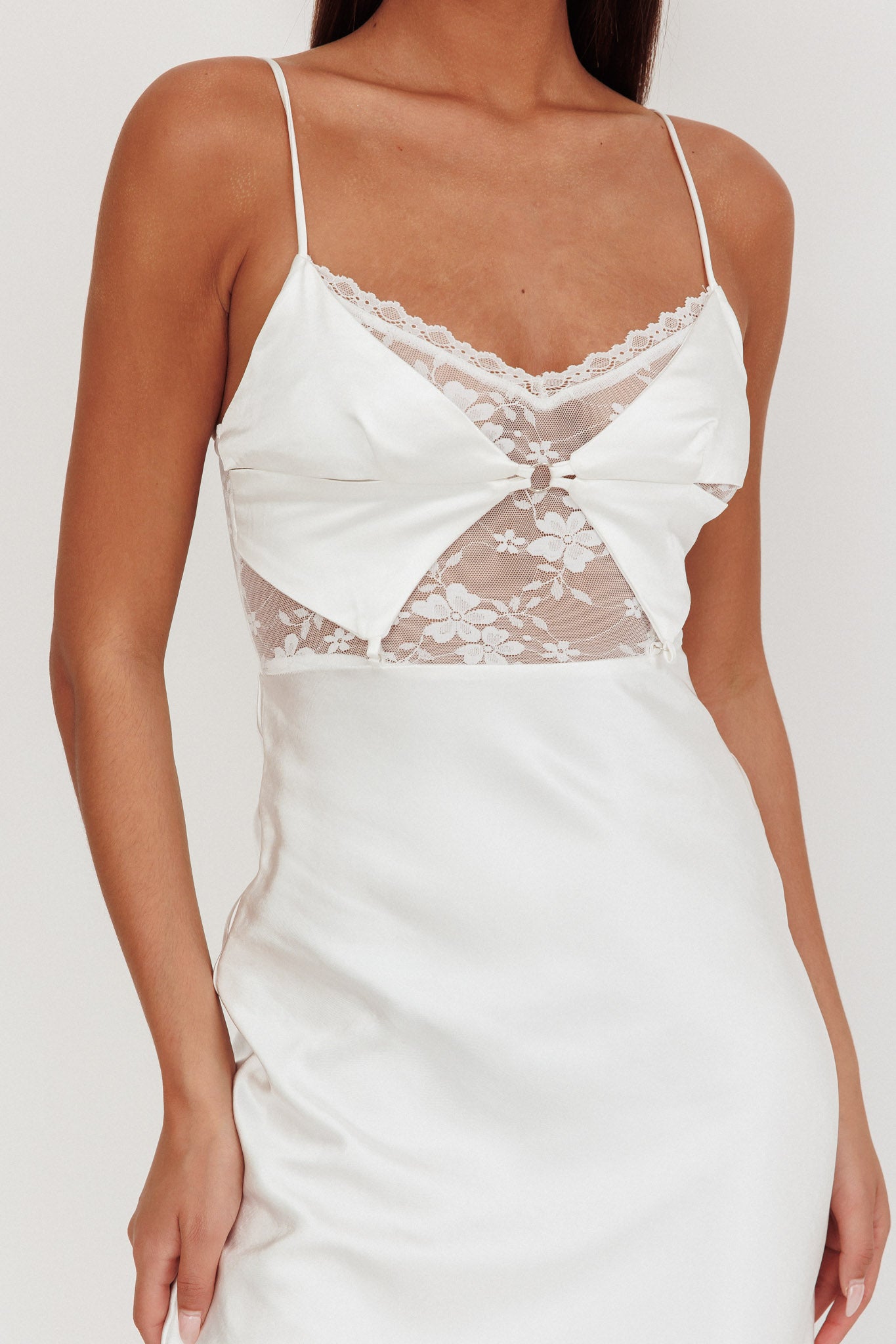 Impressions Lace Bodice Maxi Dress White-Maymioy