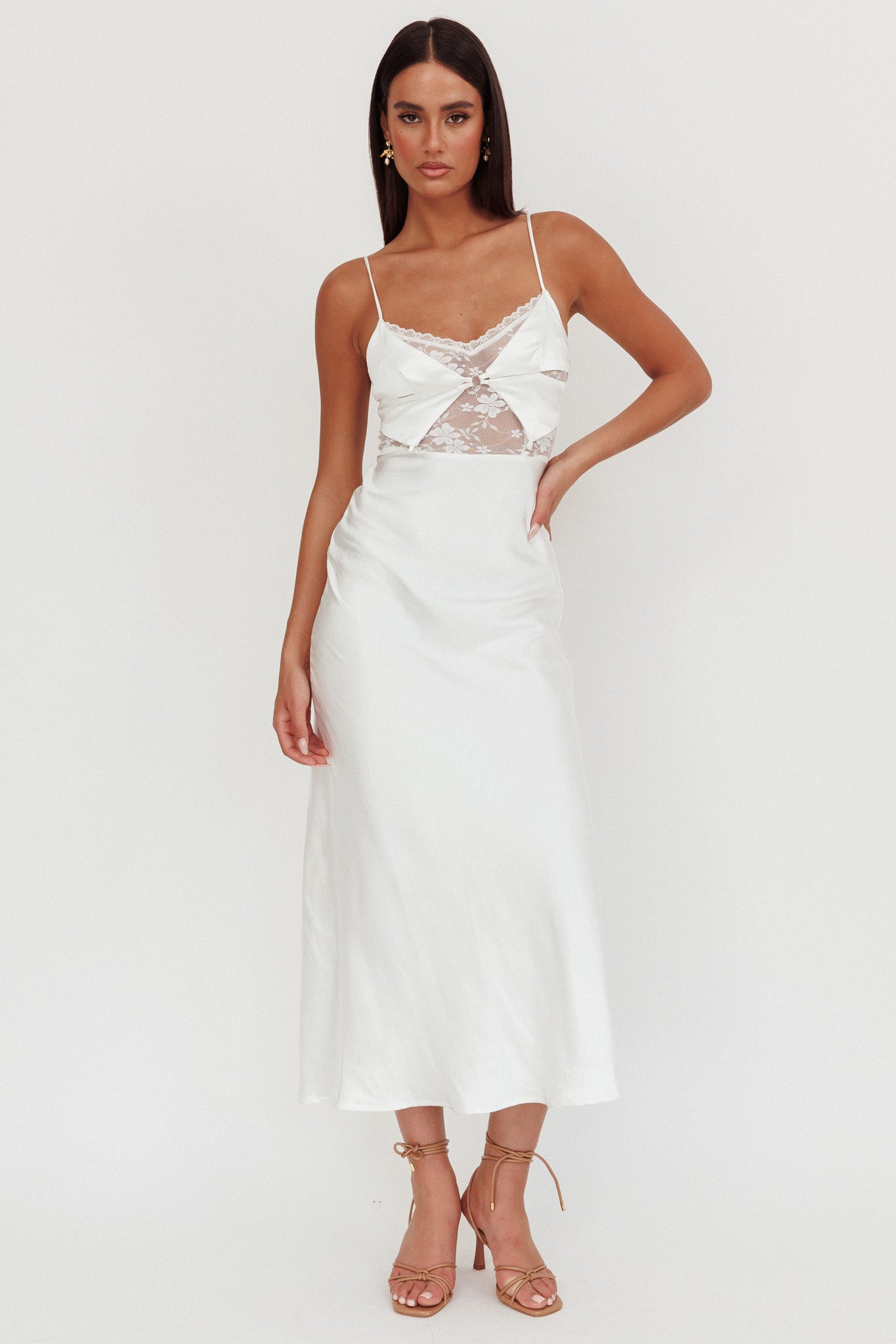 Impressions Lace Bodice Maxi Dress White-Maymioy