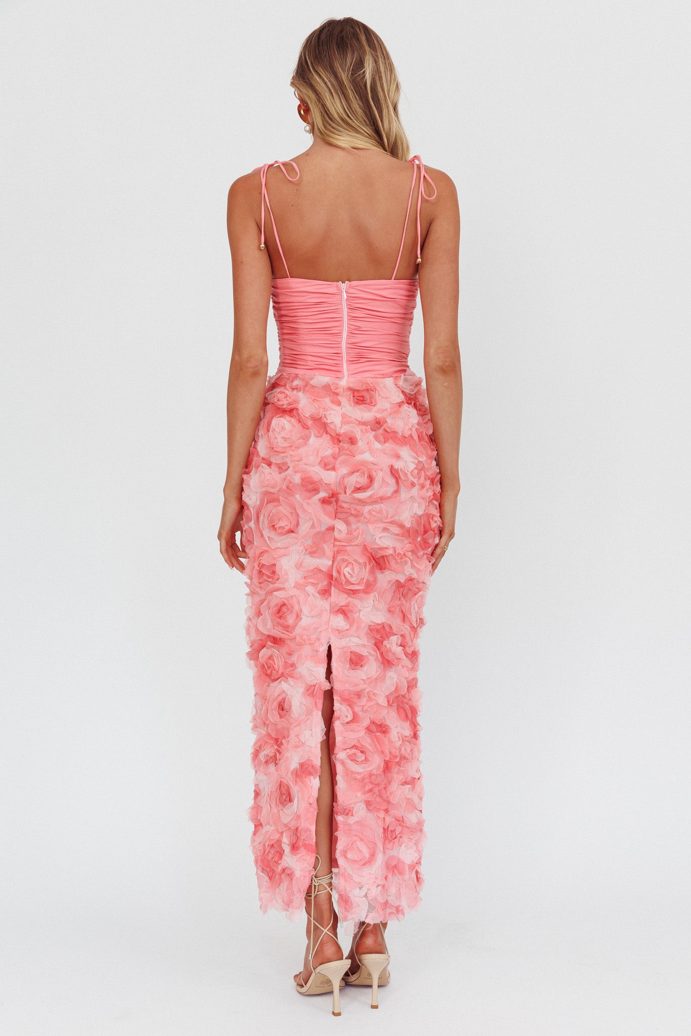 Love & Honor Textured Floral Maxi Dress Pink-Maymioy