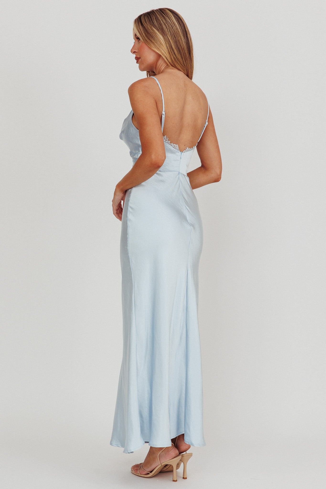 Our Story Surplice Neckline Maxi Dress Steel Blue-Maymioy