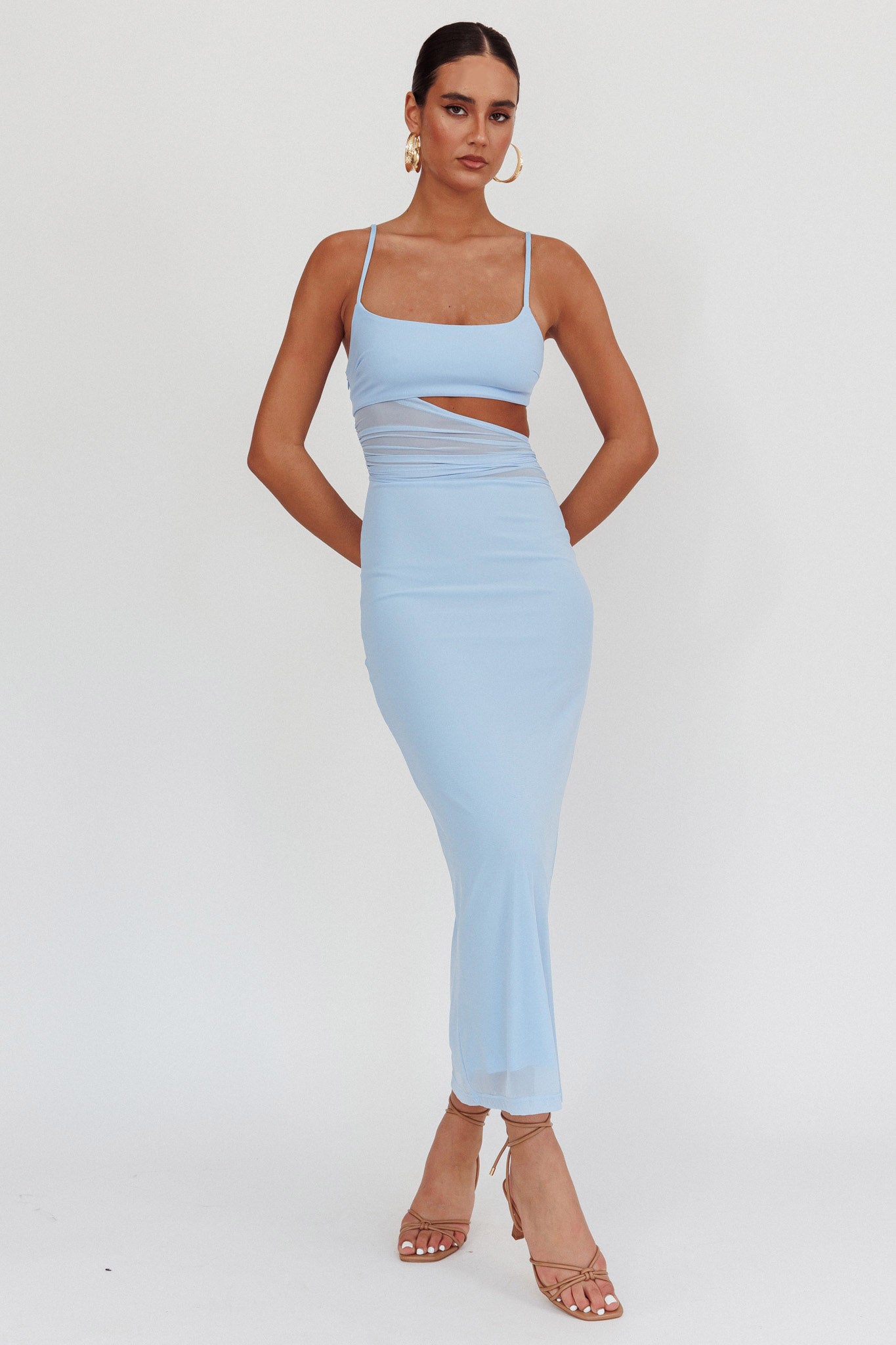 Romany Cut-Out Waist Maxi Dress Light Blue-Maymioy
