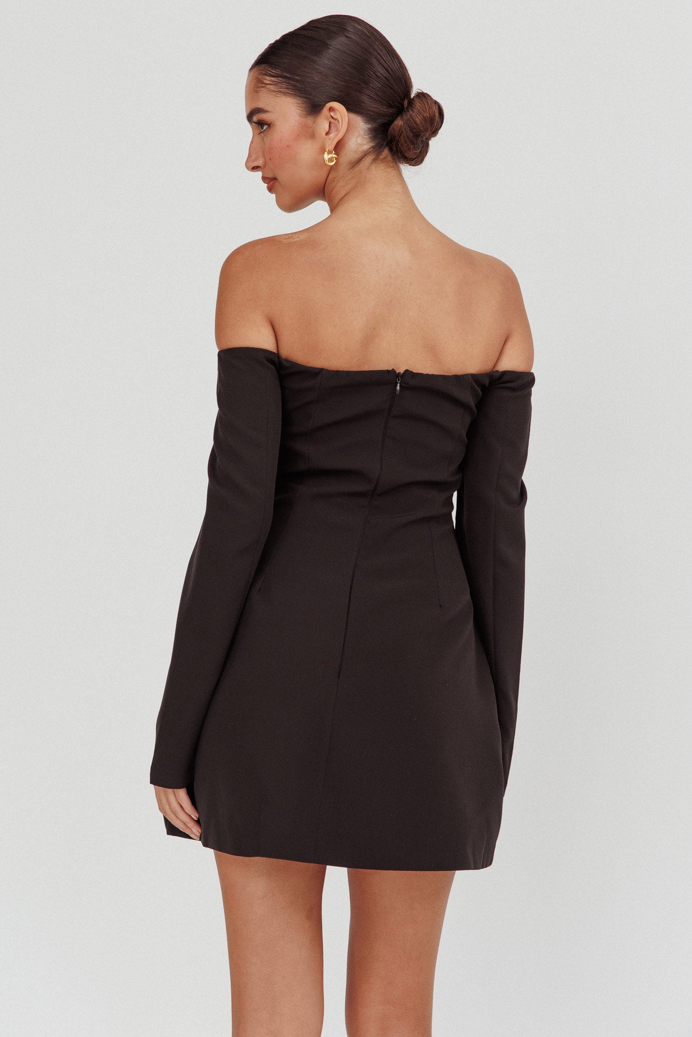 Cherry Wine Off Shoulder Mini Dress Black-Maymioy