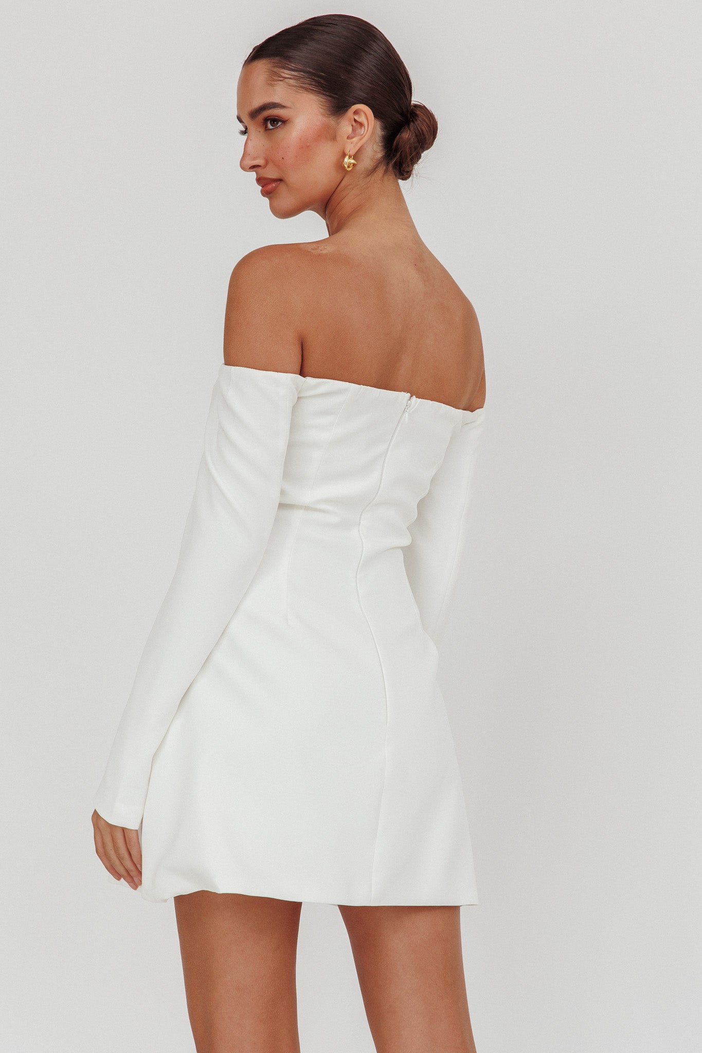 Cherry Wine Off Shoulder Mini Dress White-Maymioy