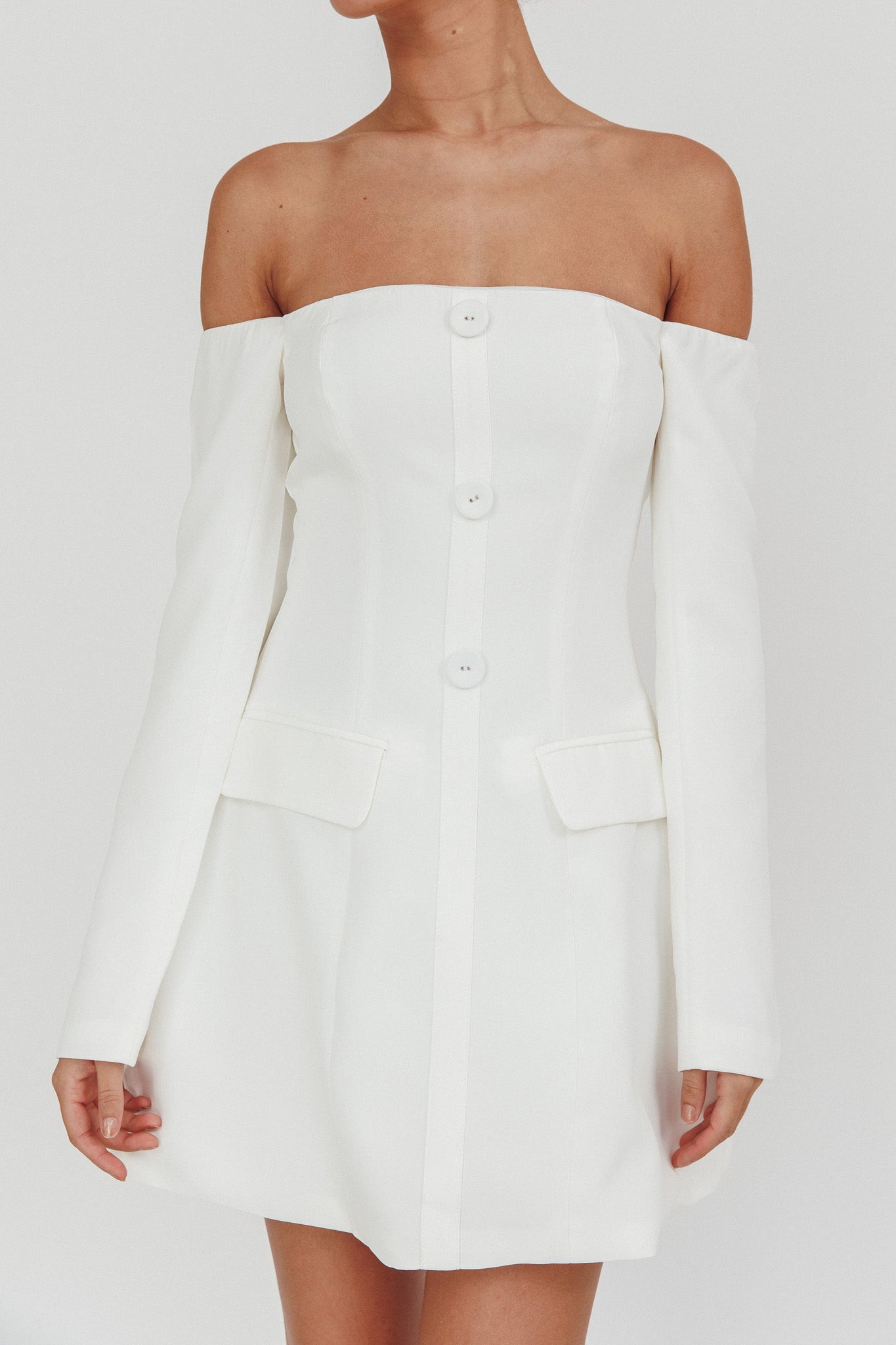 Cherry Wine Off Shoulder Mini Dress White-Maymioy