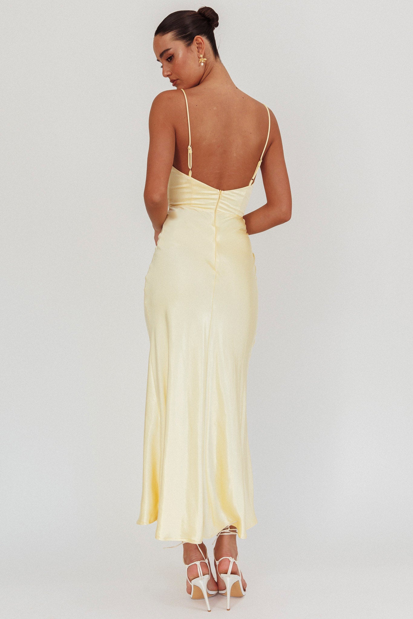 Hold Me Satin Backless Maxi Dress Lemon-Maymioy