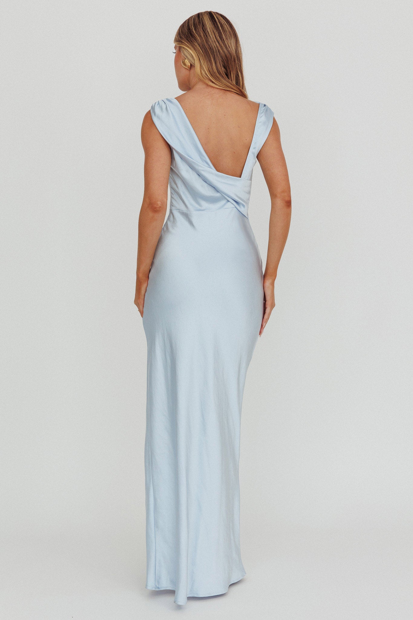 Jinora Cowl Neck Leg Slit Satin Maxi Dress Blue-Maymioy