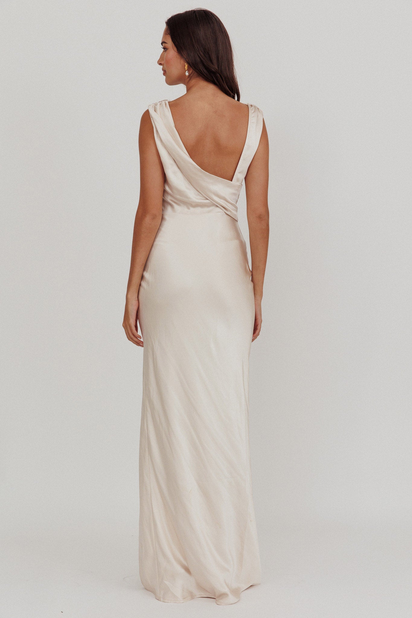 Jinora Cowl Neck Leg Slit Satin Maxi Dress-Maymioy
