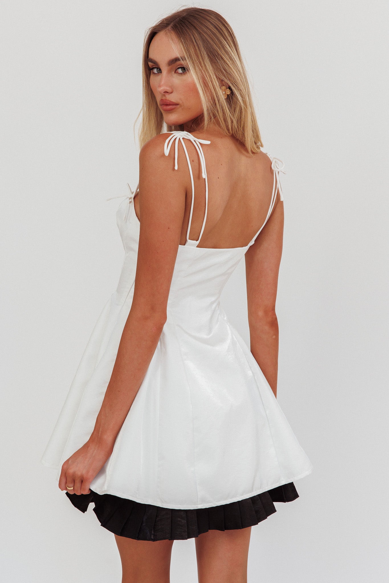 Night Rider Fit And Flare Mini Dress White-Maymioy