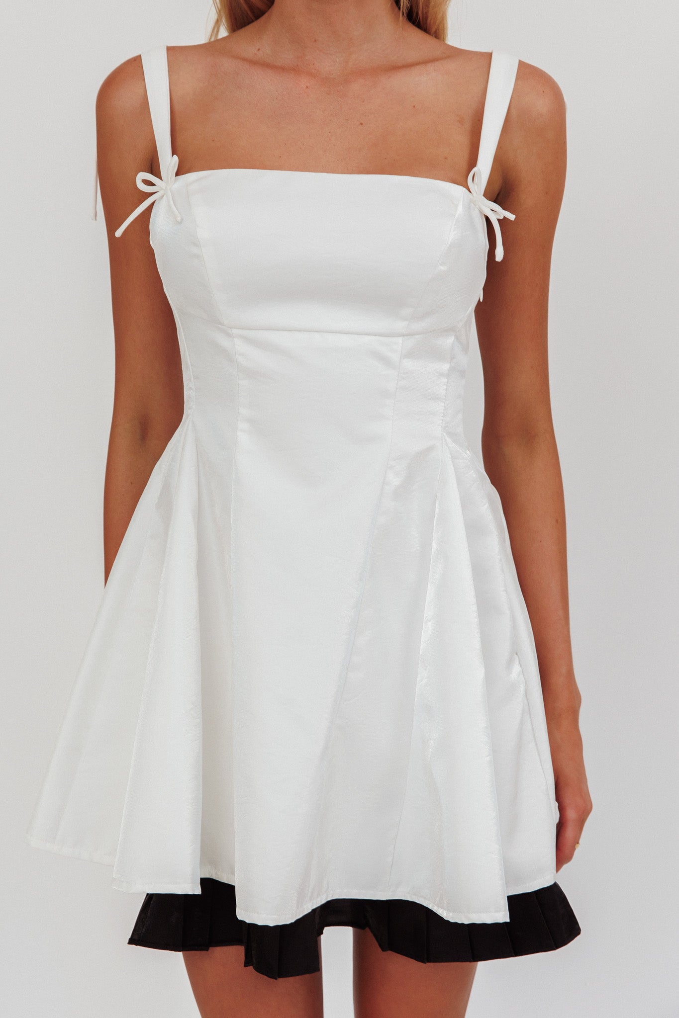 Night Rider Fit And Flare Mini Dress White-Maymioy