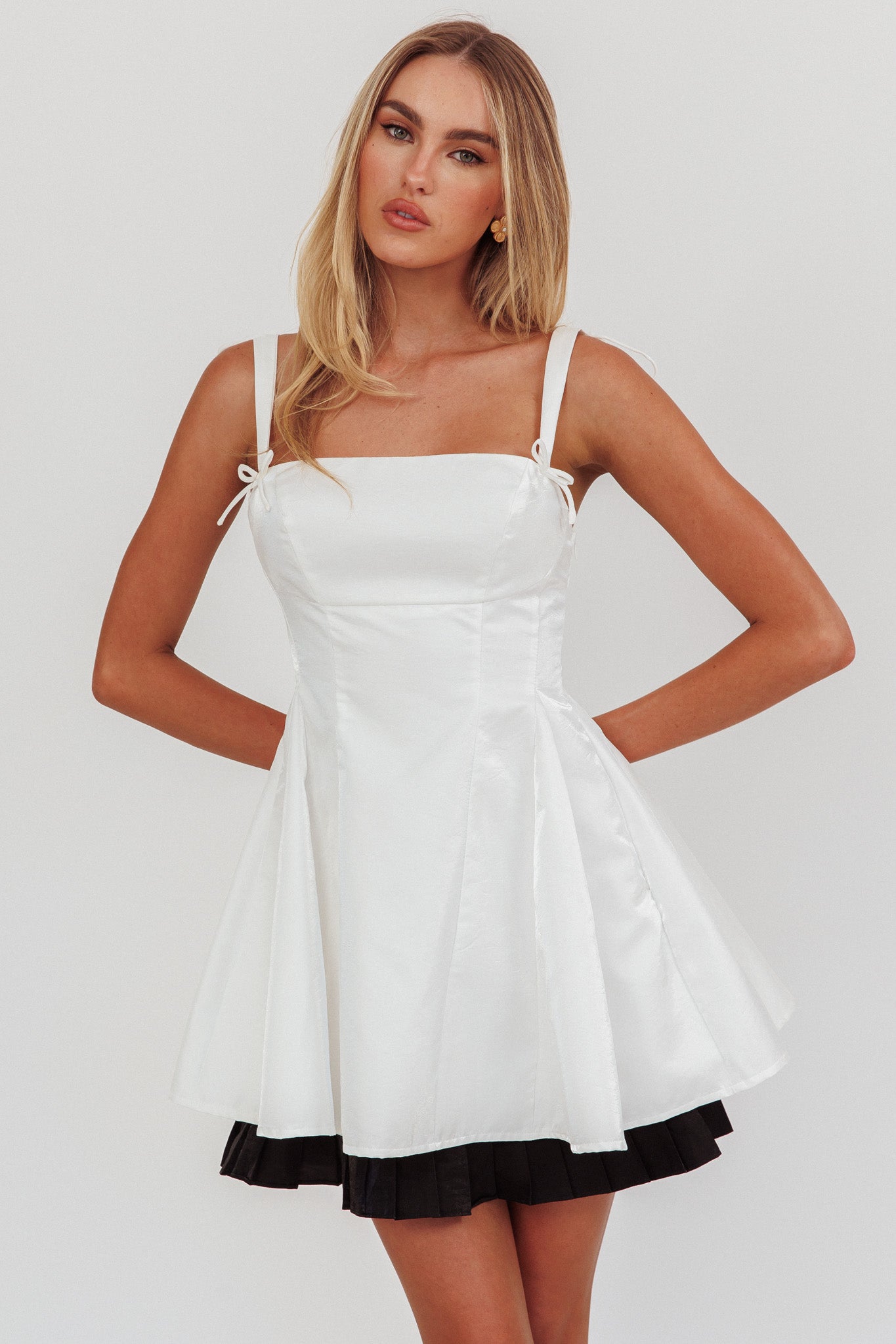 Night Rider Fit And Flare Mini Dress White-Maymioy