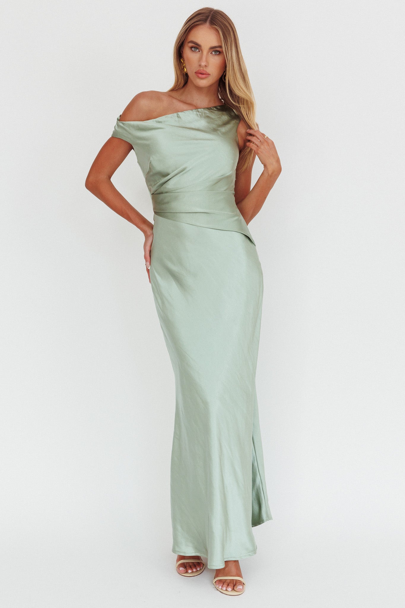Twilight Asymmetric Neckline Maxi Dress Sage-Maymioy
