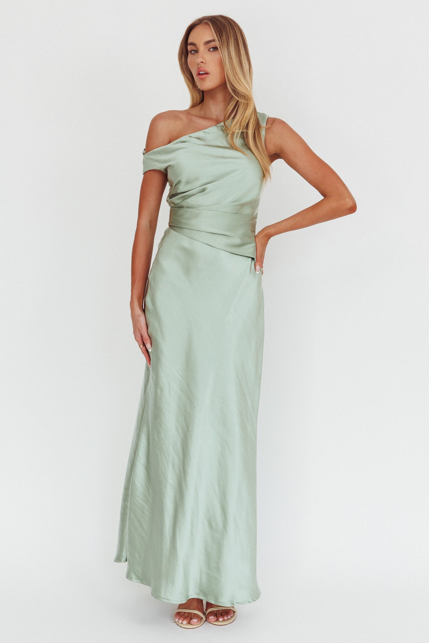 Twilight Asymmetric Neckline Maxi Dress Sage-Maymioy