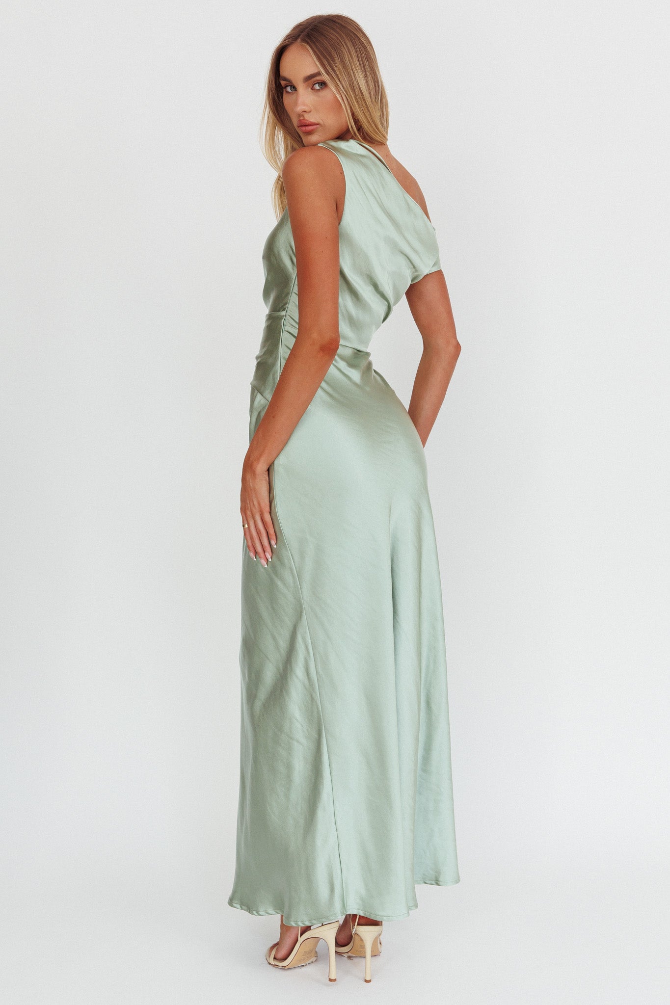 Twilight Asymmetric Neckline Maxi Dress Sage-Maymioy