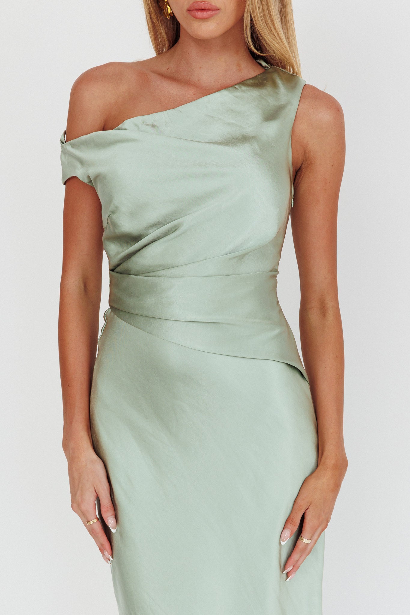 Twilight Asymmetric Neckline Maxi Dress Sage-Maymioy