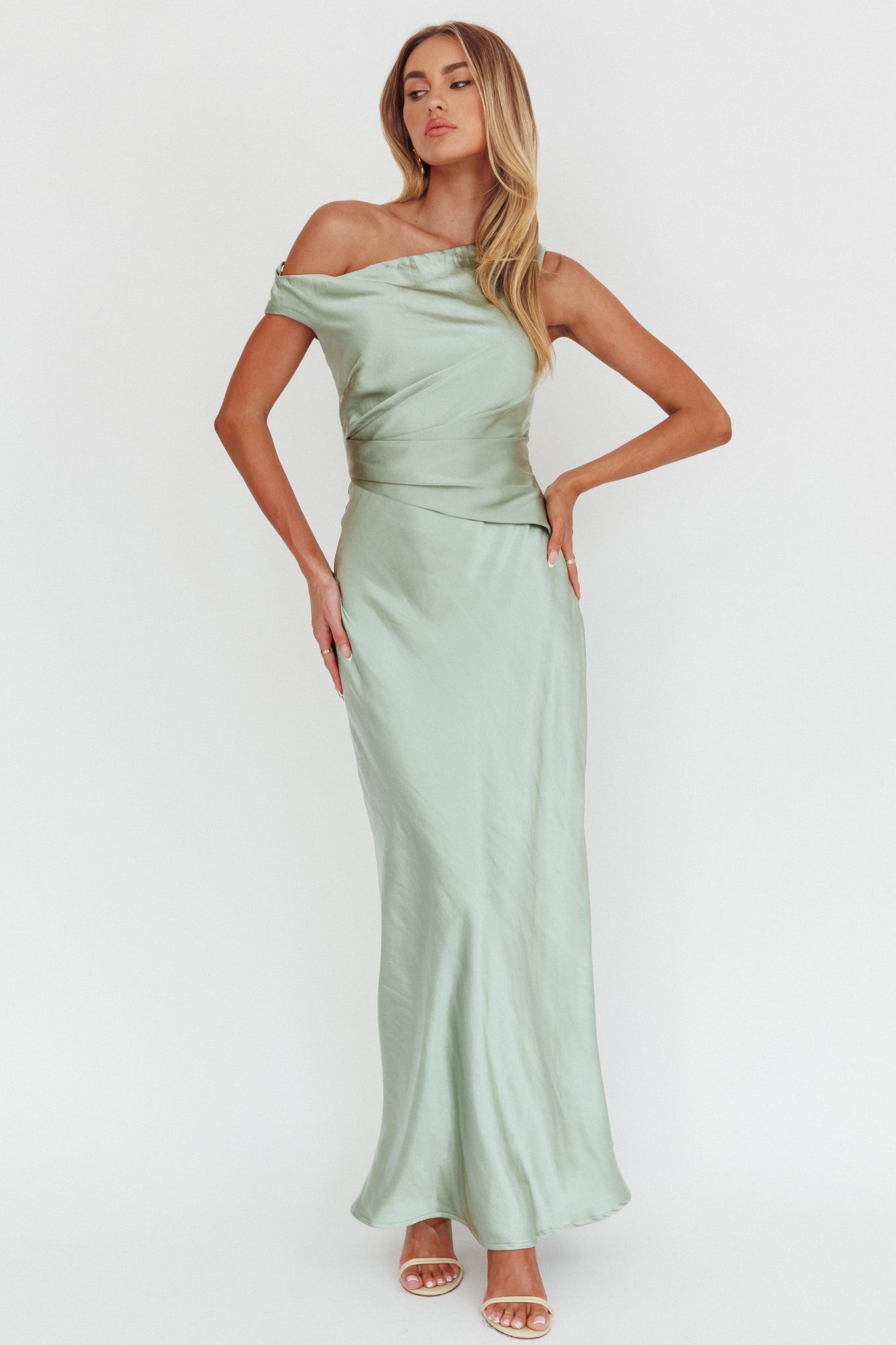 Twilight Asymmetric Neckline Maxi Dress Sage-Maymioy