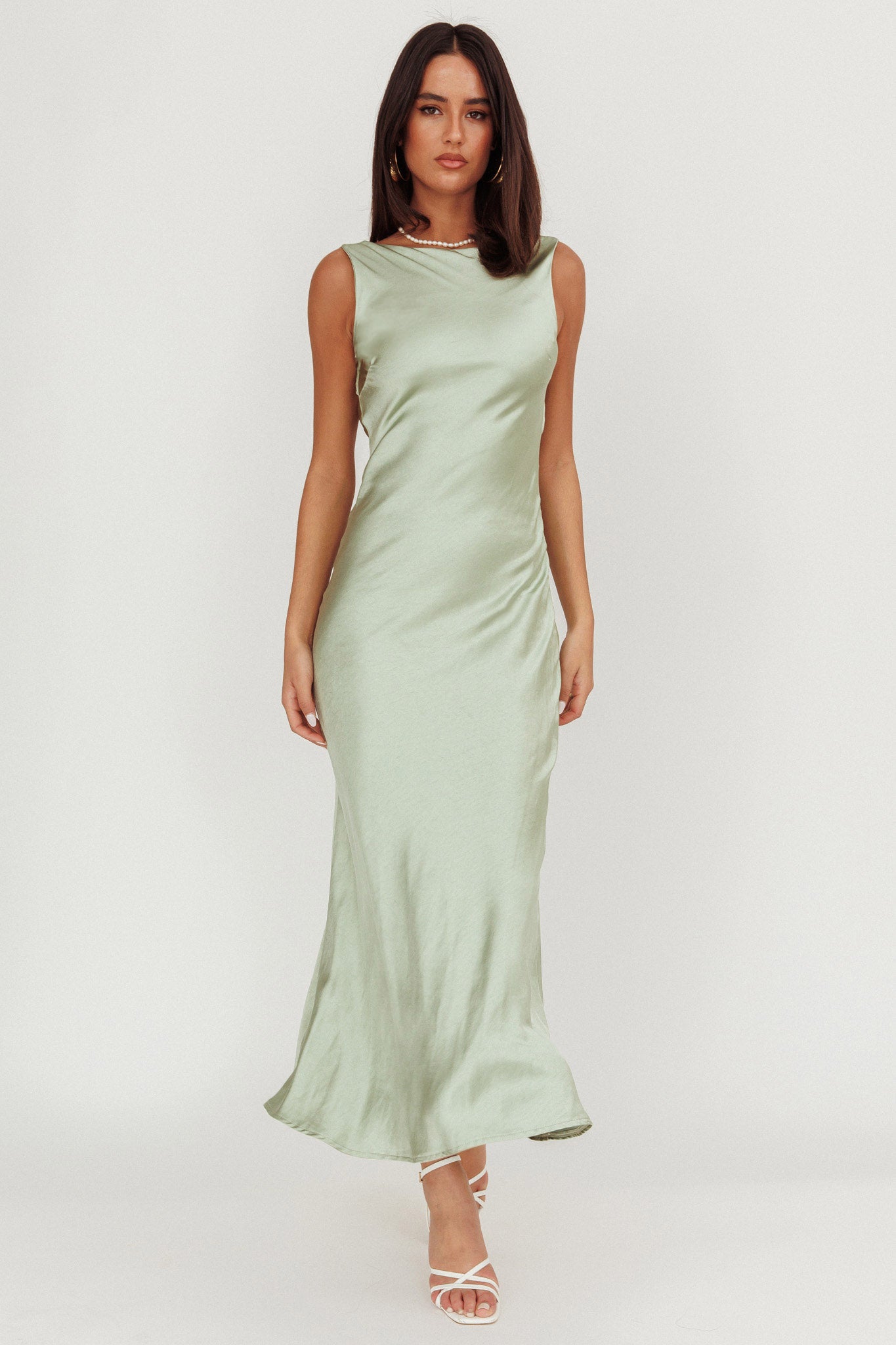 Carmine Satin Sleeveless Maxi Dress Sage-Maymioy