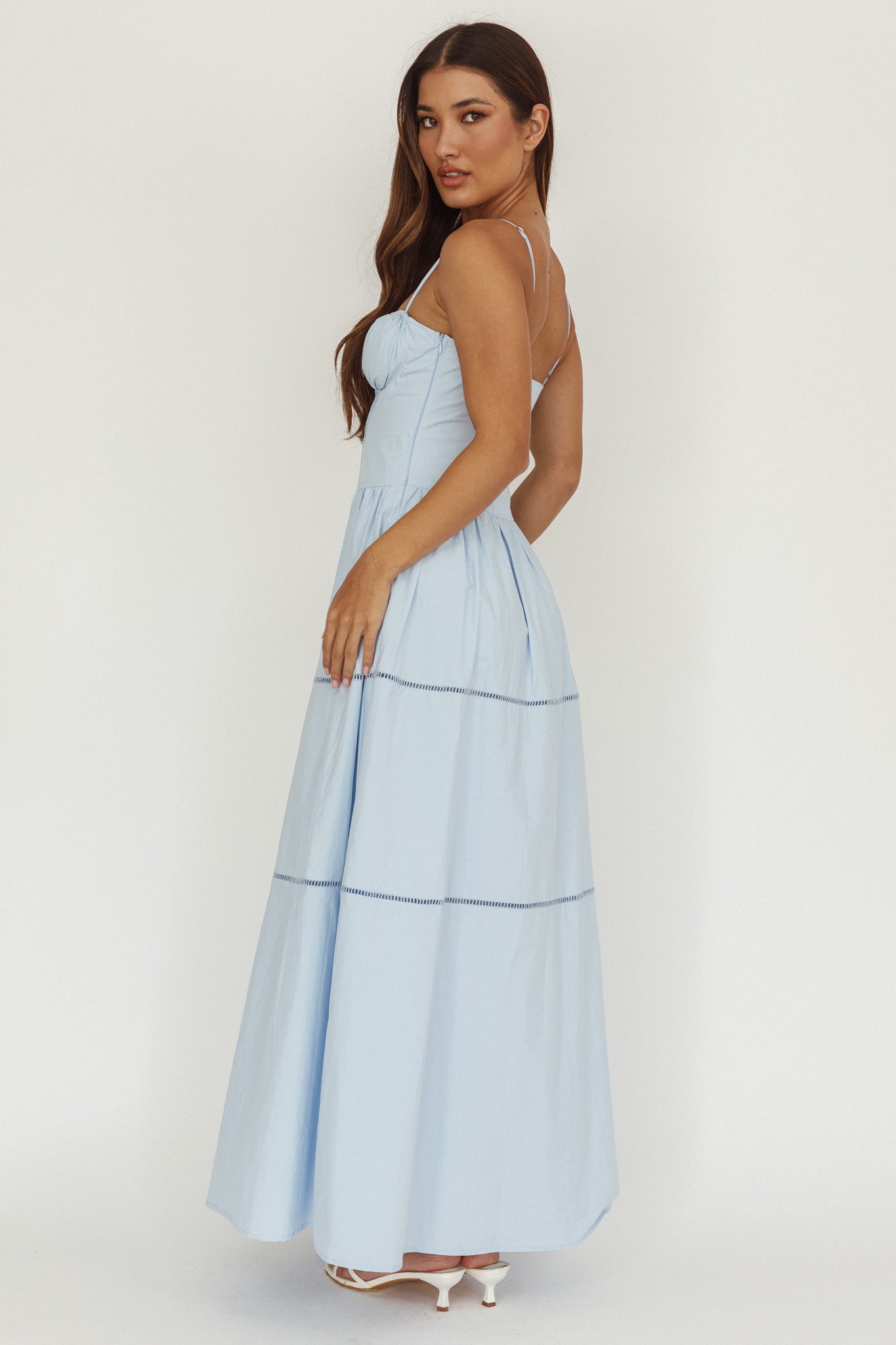 Heavenly Glow Gathered Bust A-Line Maxi Dress Blue-Maymioy