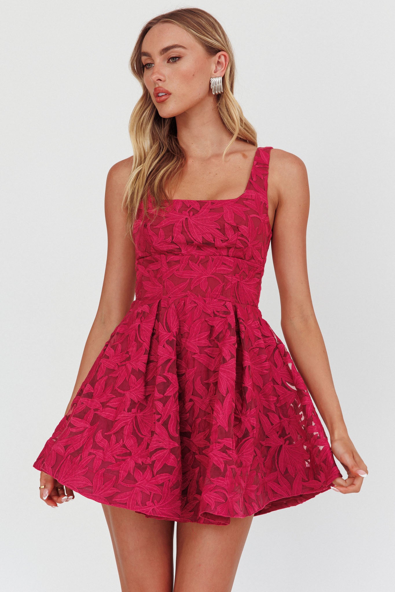 Miley Embroidered A-Line Mini Dress Fuchsia-Maymioy